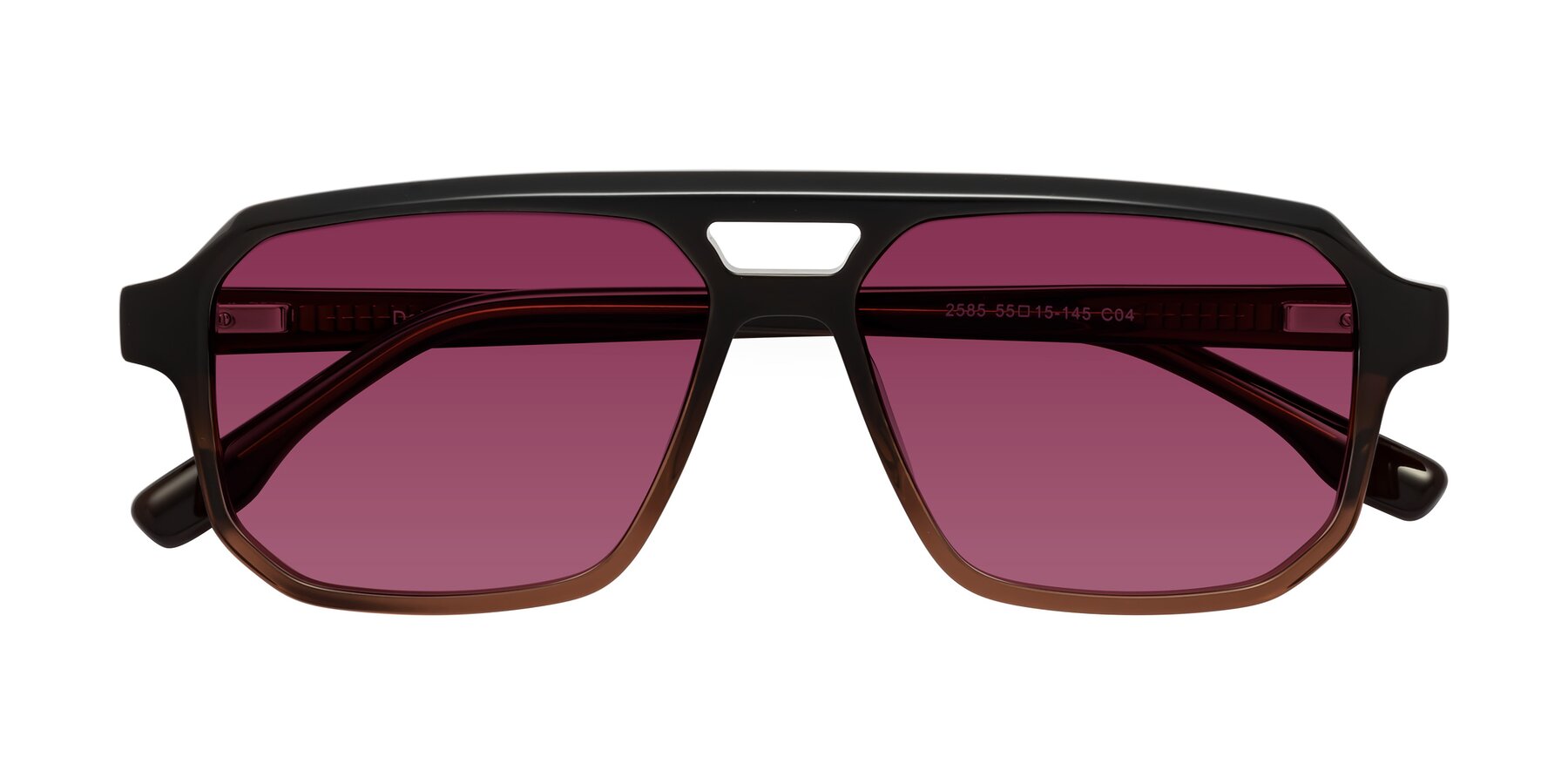 Folded Front of DeMiko in Gradient Brown with Wine Tinted Lenses