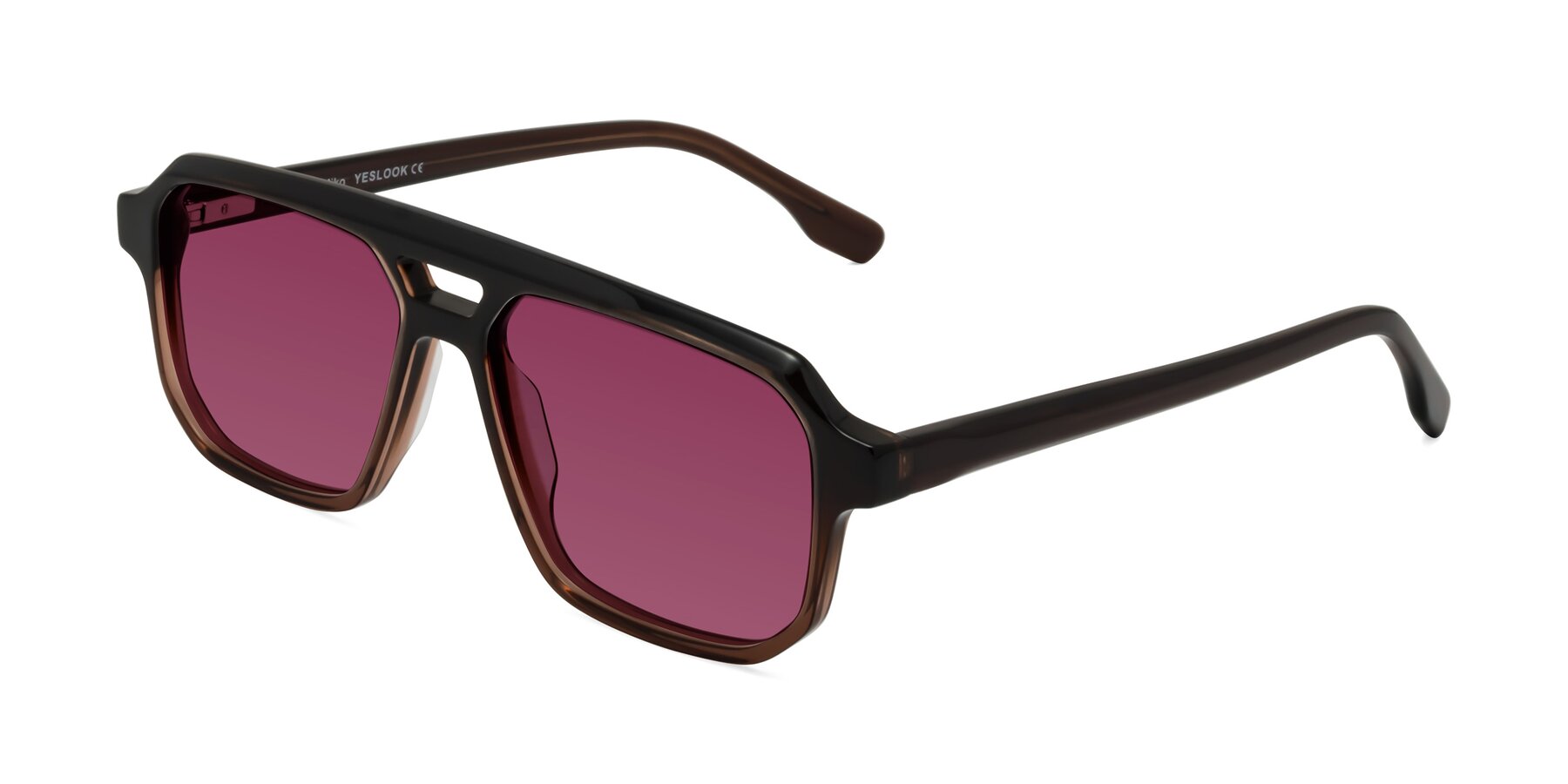 Angle of DeMiko in Gradient Brown with Wine Tinted Lenses