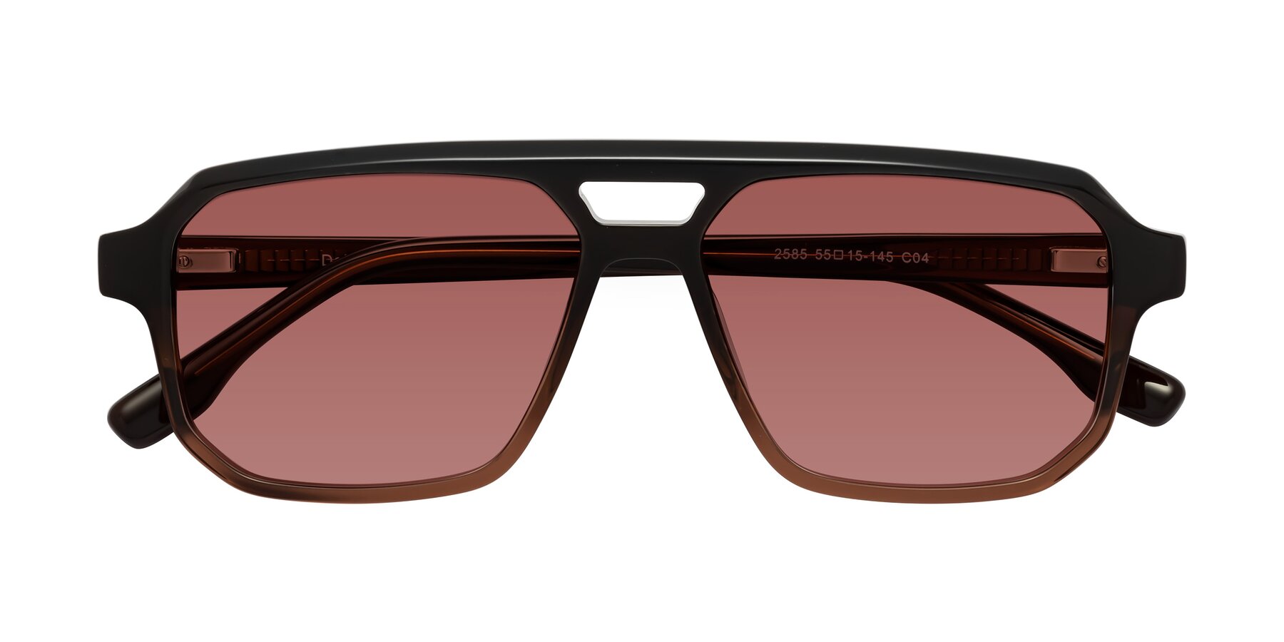 Folded Front of DeMiko in Gradient Brown with Garnet Tinted Lenses