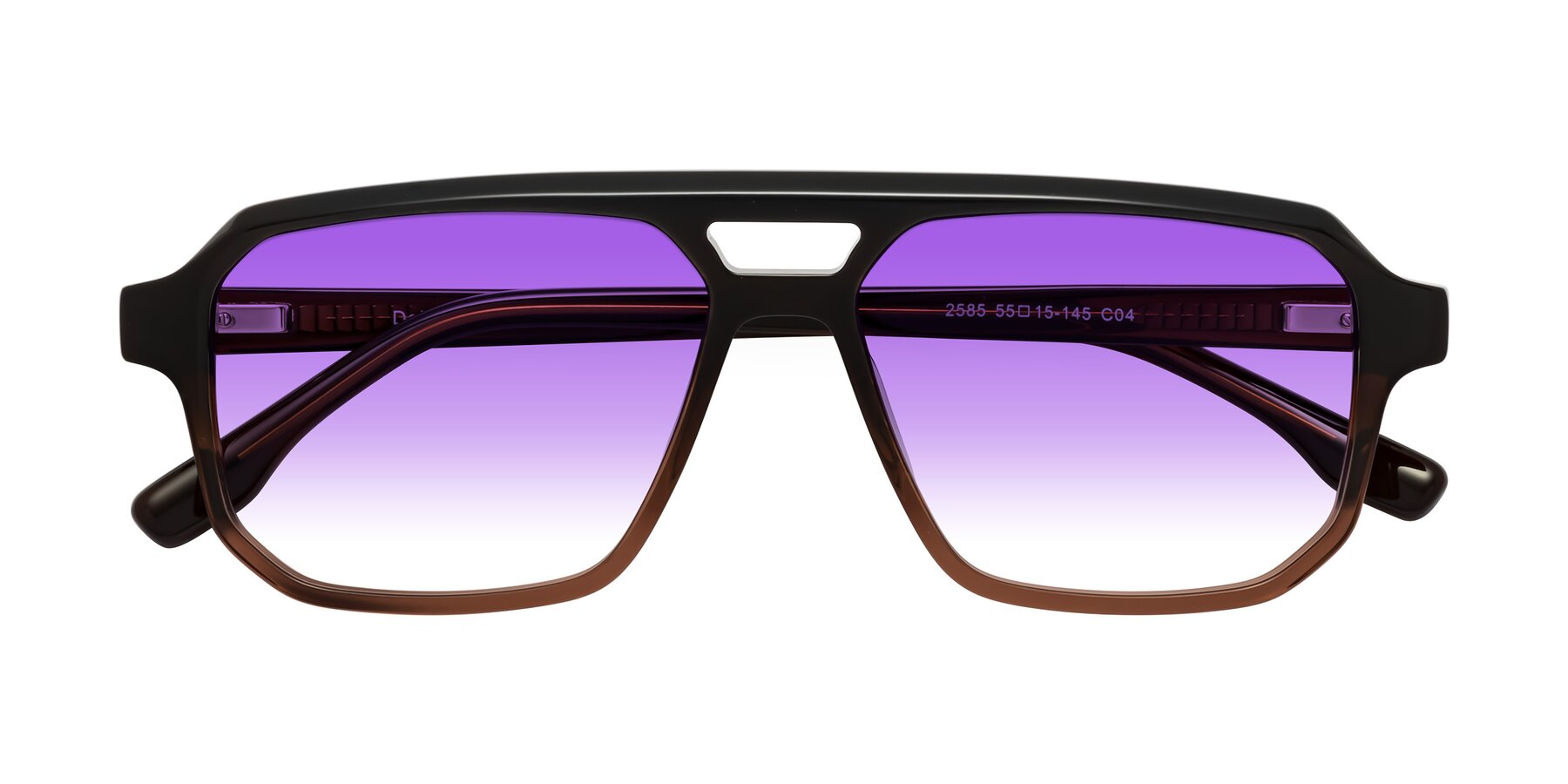 Folded Front of DeMiko in Gradient Brown with Purple Gradient Lenses