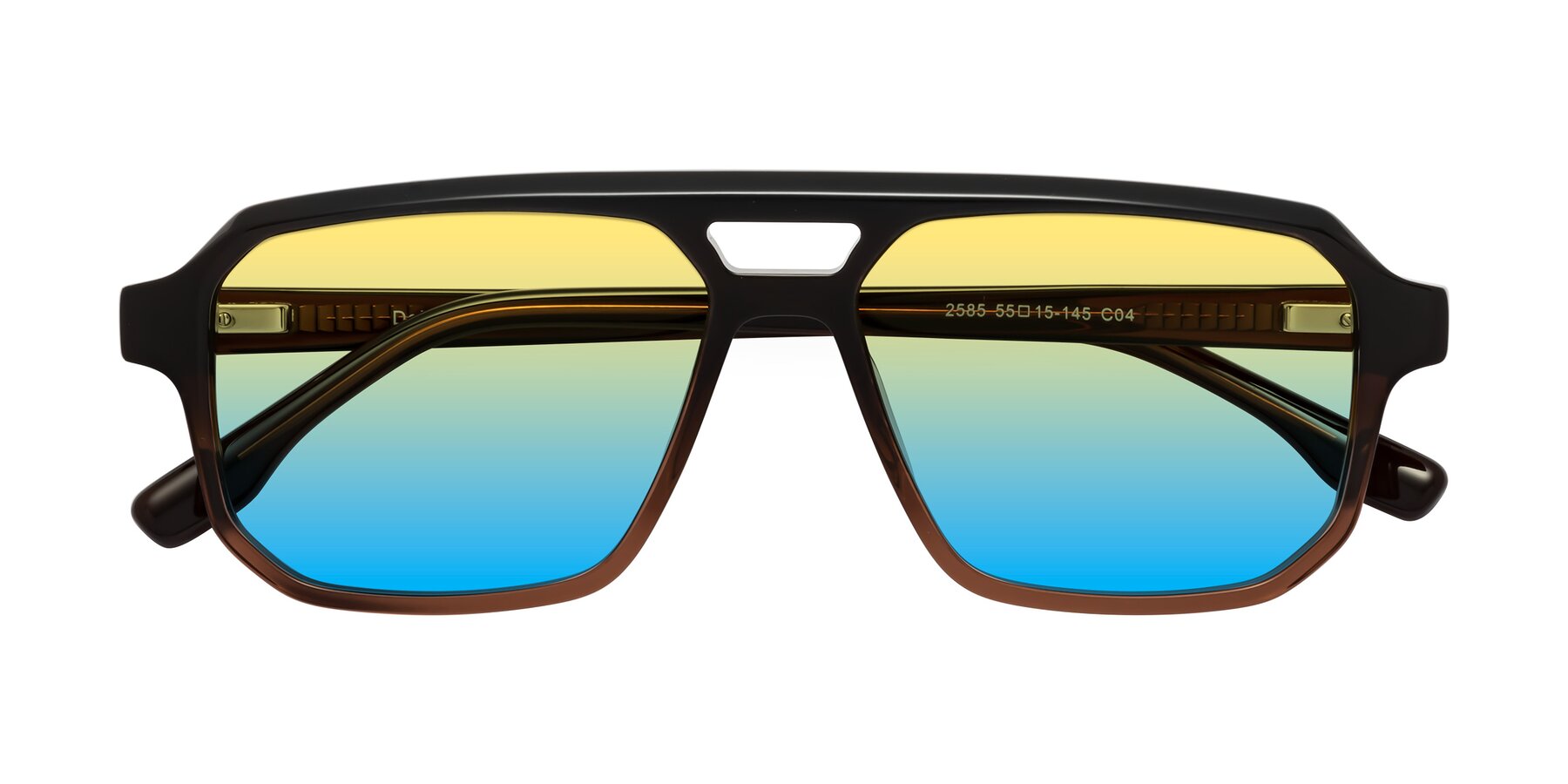 Folded Front of DeMiko in Gradient Brown with Yellow / Blue Gradient Lenses