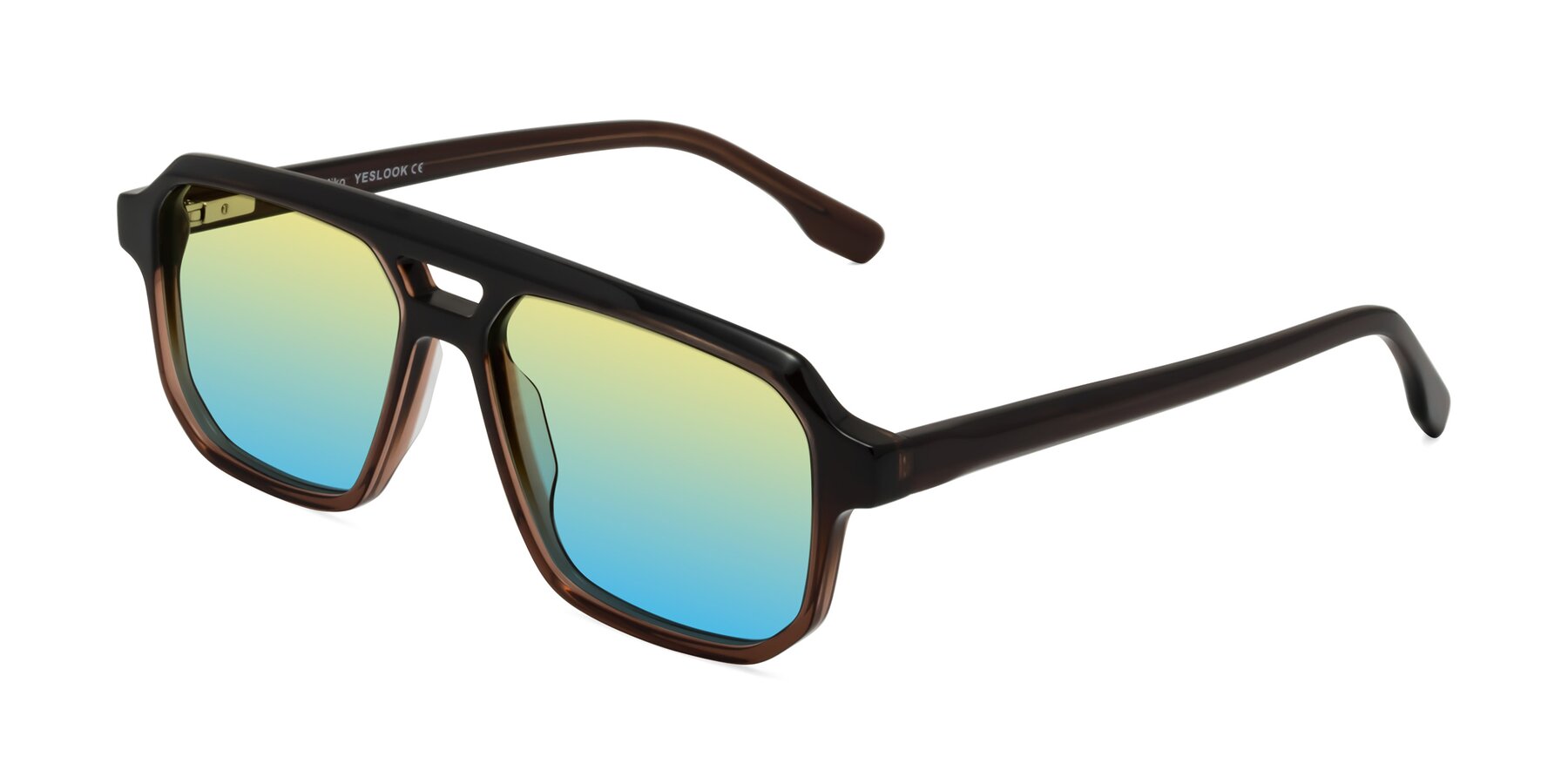 Angle of DeMiko in Gradient Brown with Yellow / Blue Gradient Lenses