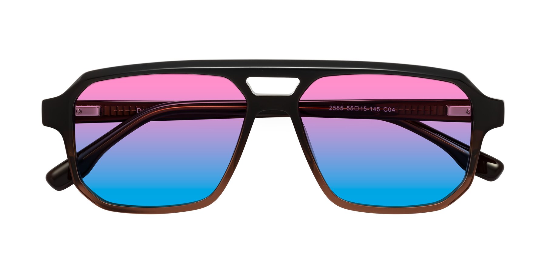 Folded Front of DeMiko in Gradient Brown with Pink / Blue Gradient Lenses