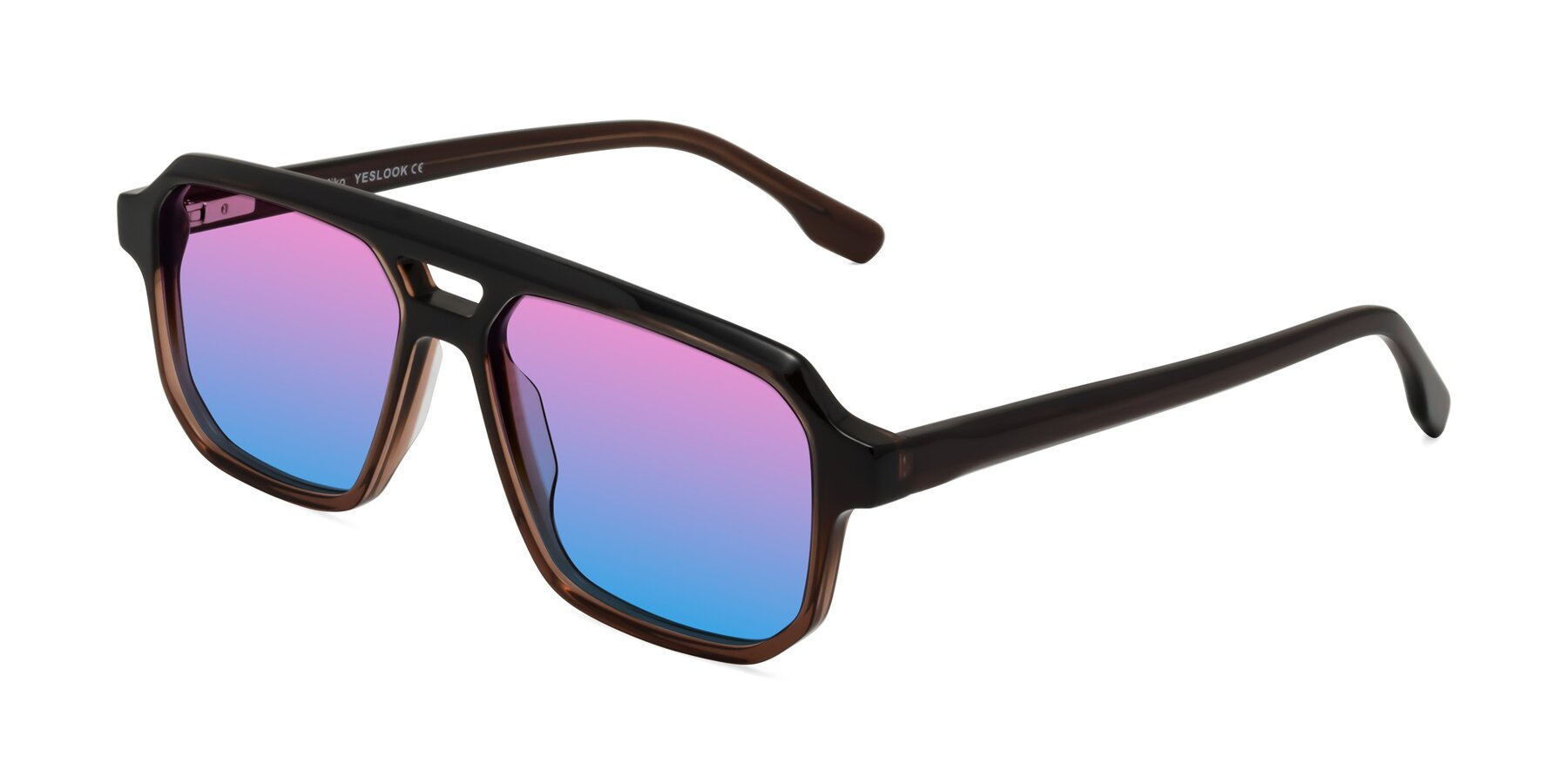 Angle of DeMiko in Gradient Brown with Pink / Blue Gradient Lenses