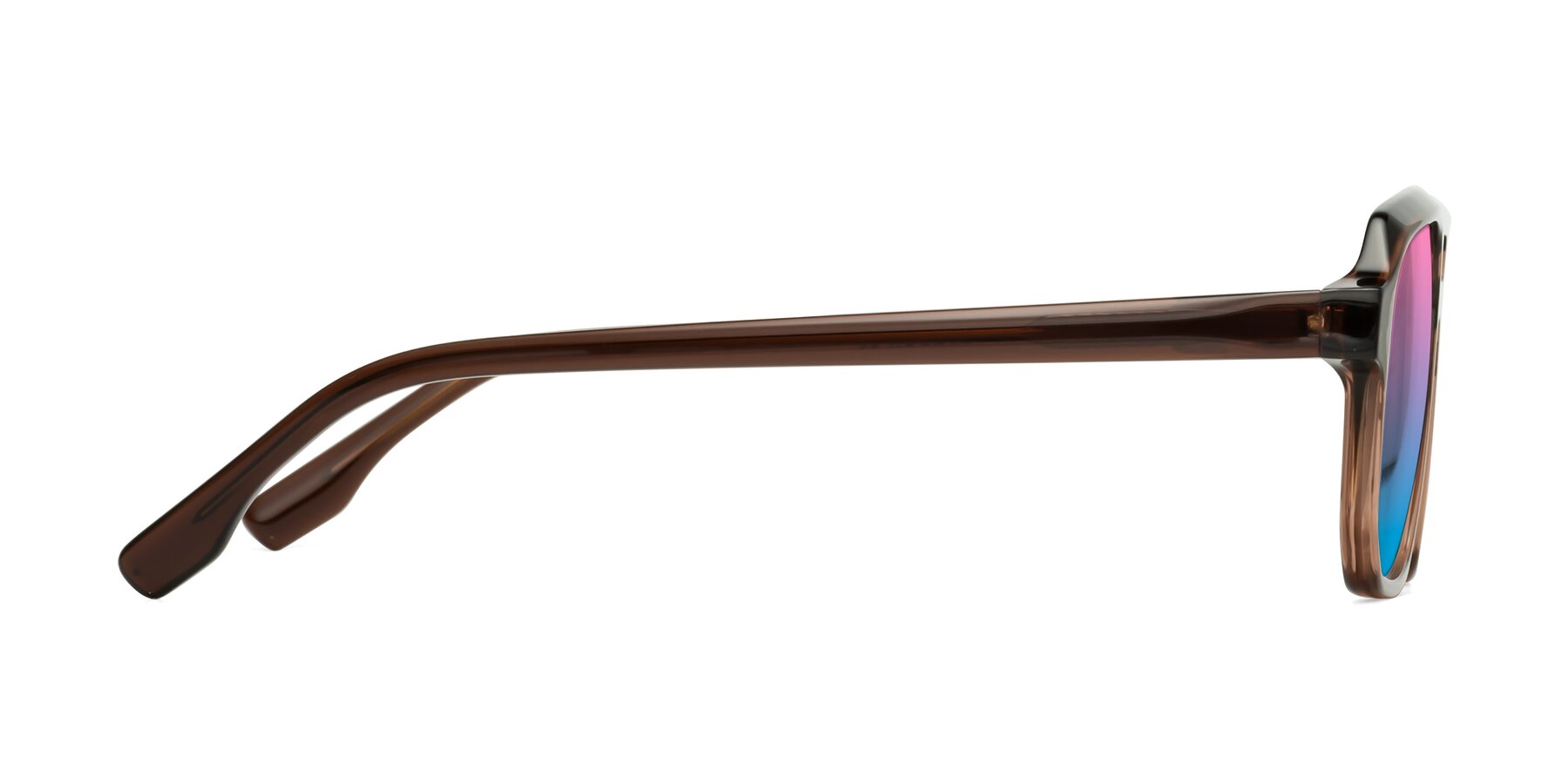 Side of DeMiko in Gradient Brown with Pink / Blue Gradient Lenses