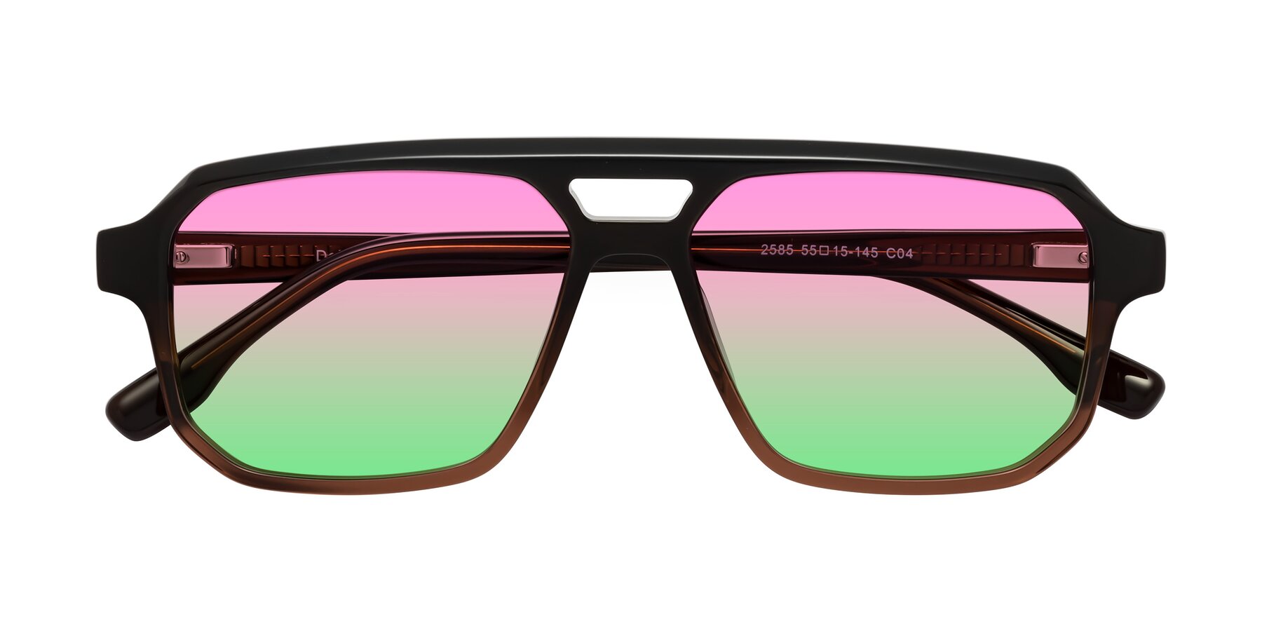 Folded Front of DeMiko in Gradient Brown with Pink / Green Gradient Lenses