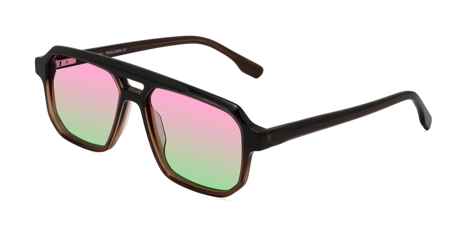 Angle of DeMiko in Gradient Brown with Pink / Green Gradient Lenses