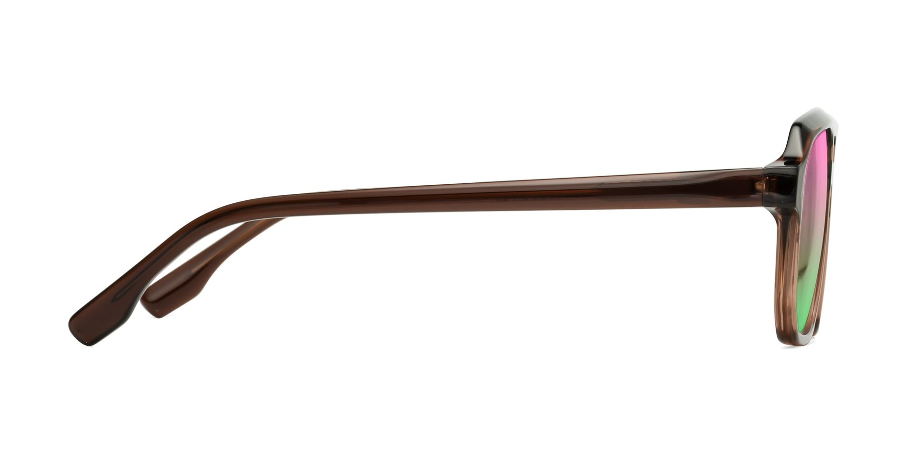 Side of DeMiko in Gradient Brown with Pink / Green Gradient Lenses