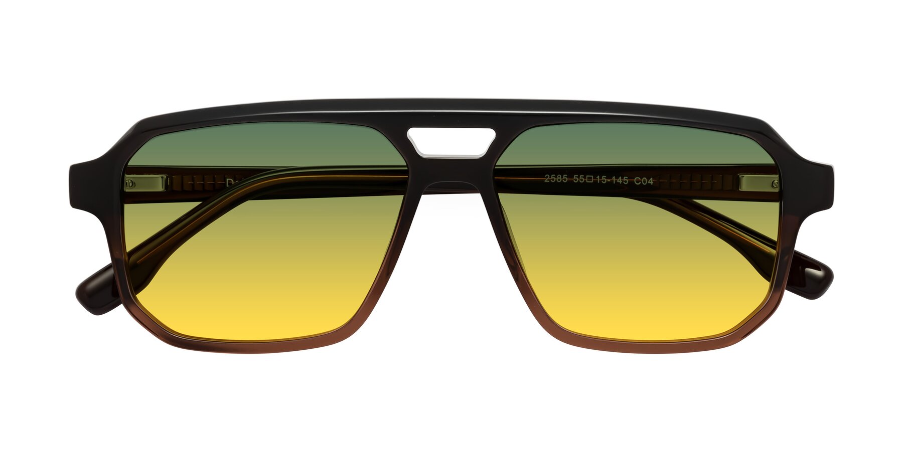 Folded Front of DeMiko in Gradient Brown with Green / Yellow Gradient Lenses