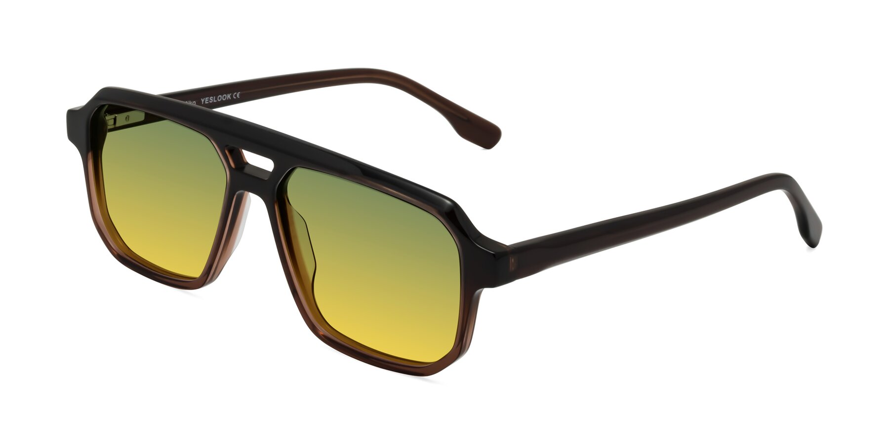 Angle of DeMiko in Gradient Brown with Green / Yellow Gradient Lenses
