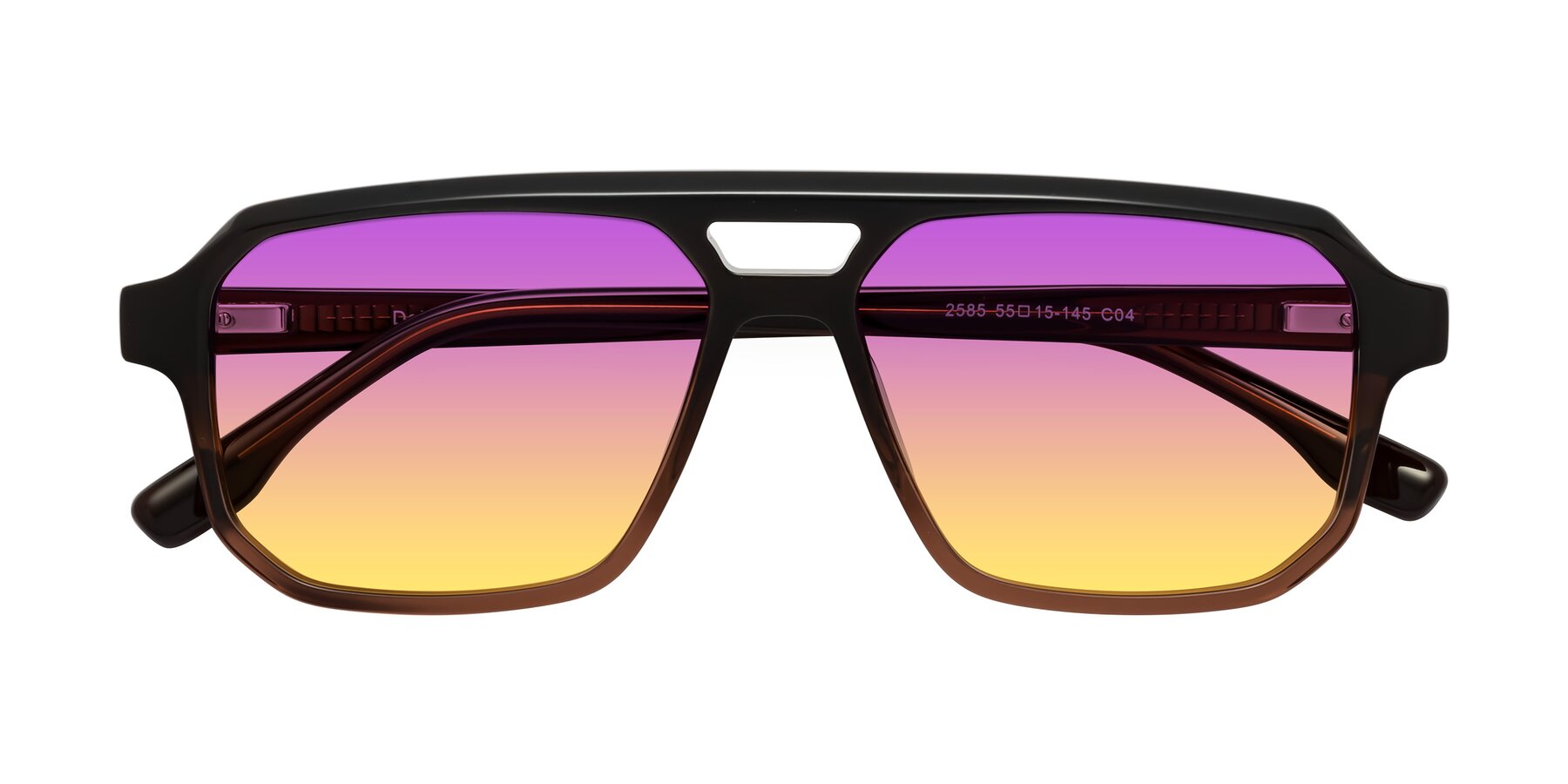 Folded Front of DeMiko in Gradient Brown with Purple / Yellow Gradient Lenses