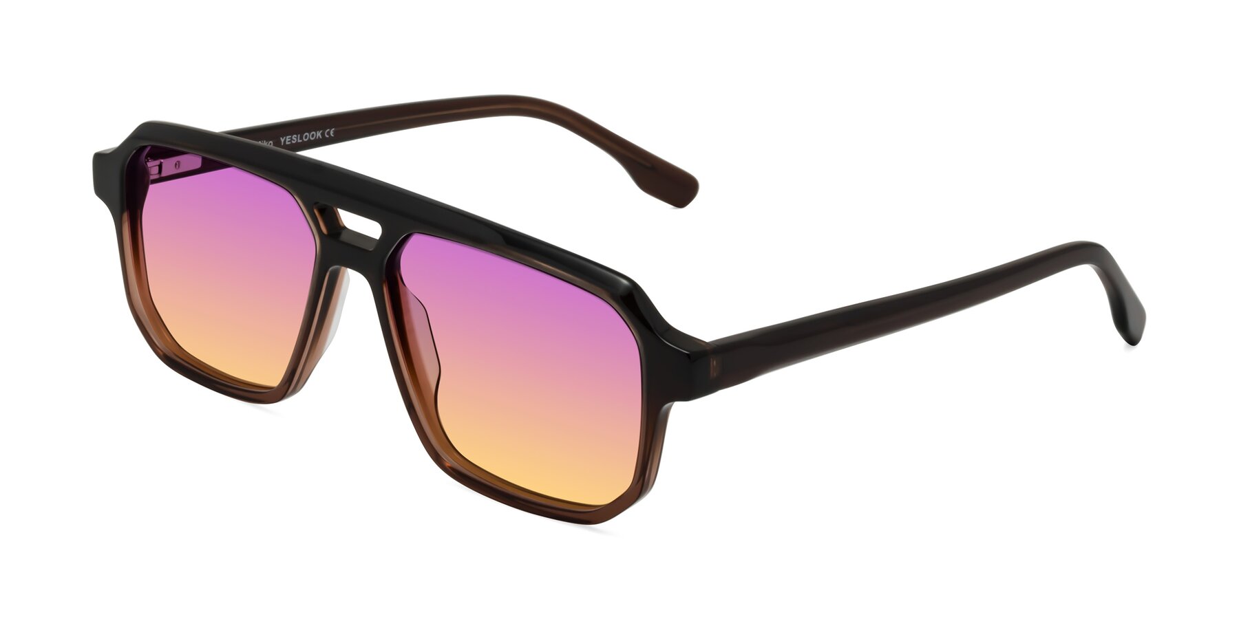 Angle of DeMiko in Gradient Brown with Purple / Yellow Gradient Lenses