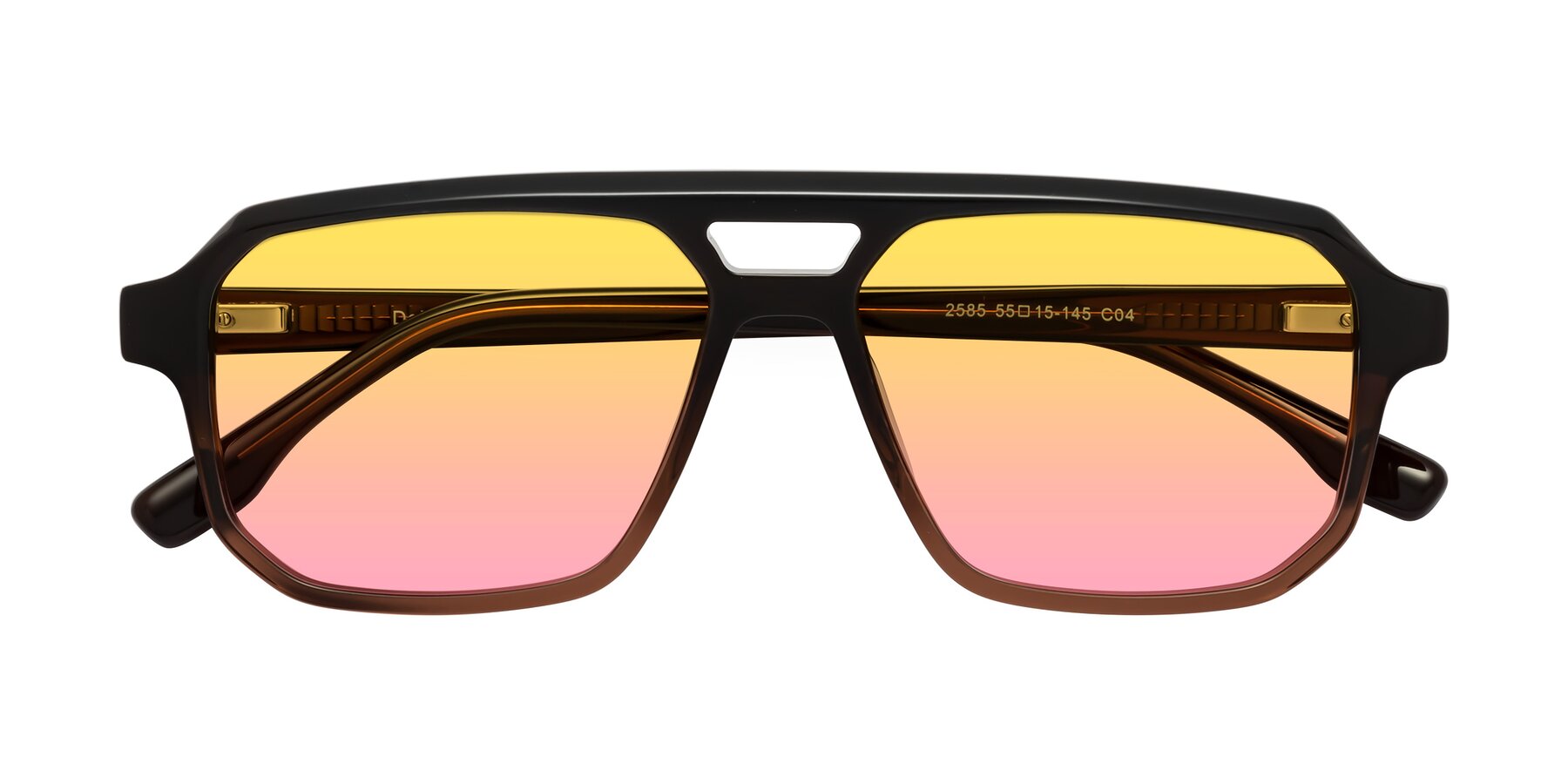 Folded Front of DeMiko in Gradient Brown with Yellow / Pink Gradient Lenses