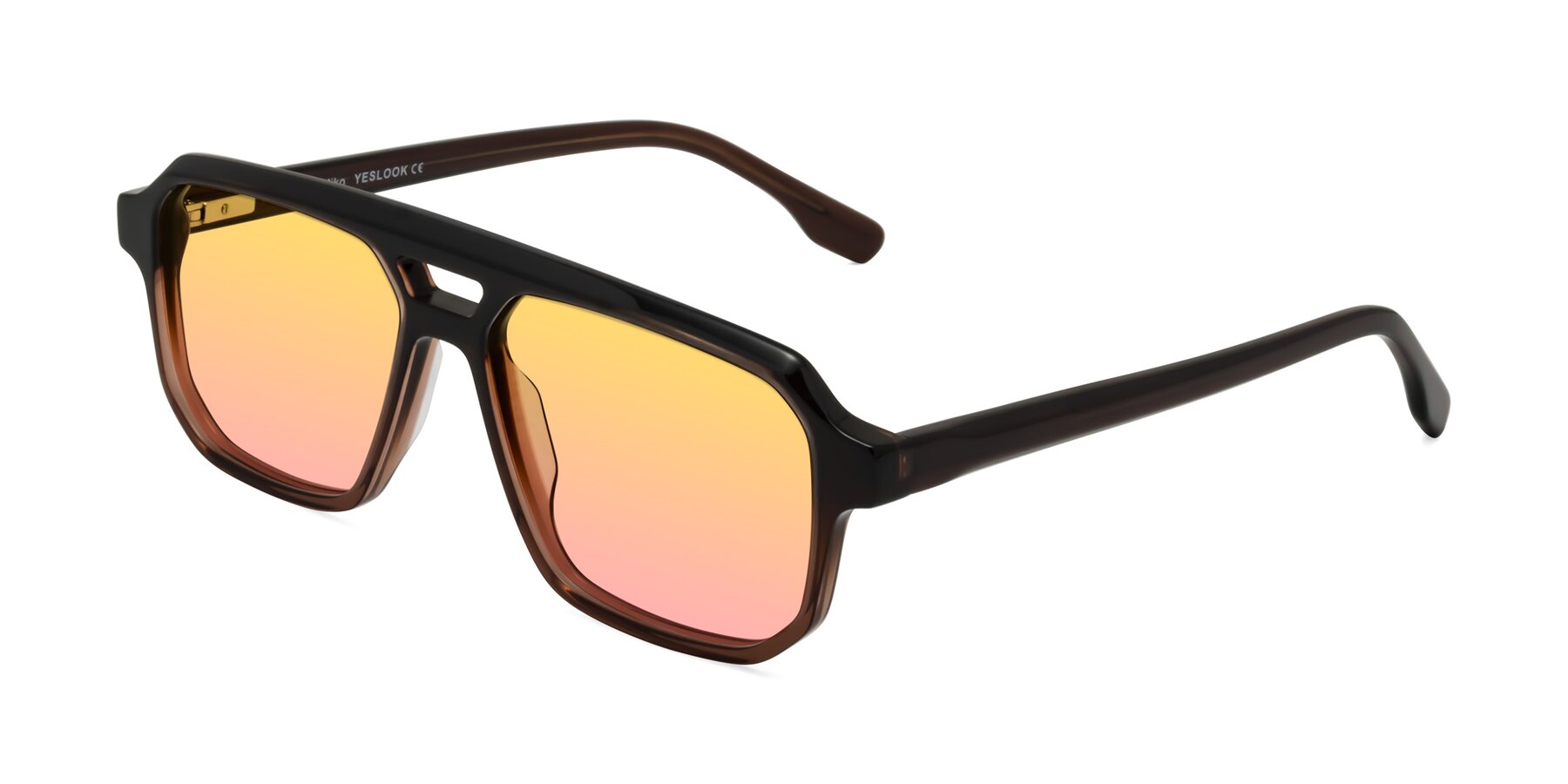 Angle of DeMiko in Gradient Brown with Yellow / Pink Gradient Lenses
