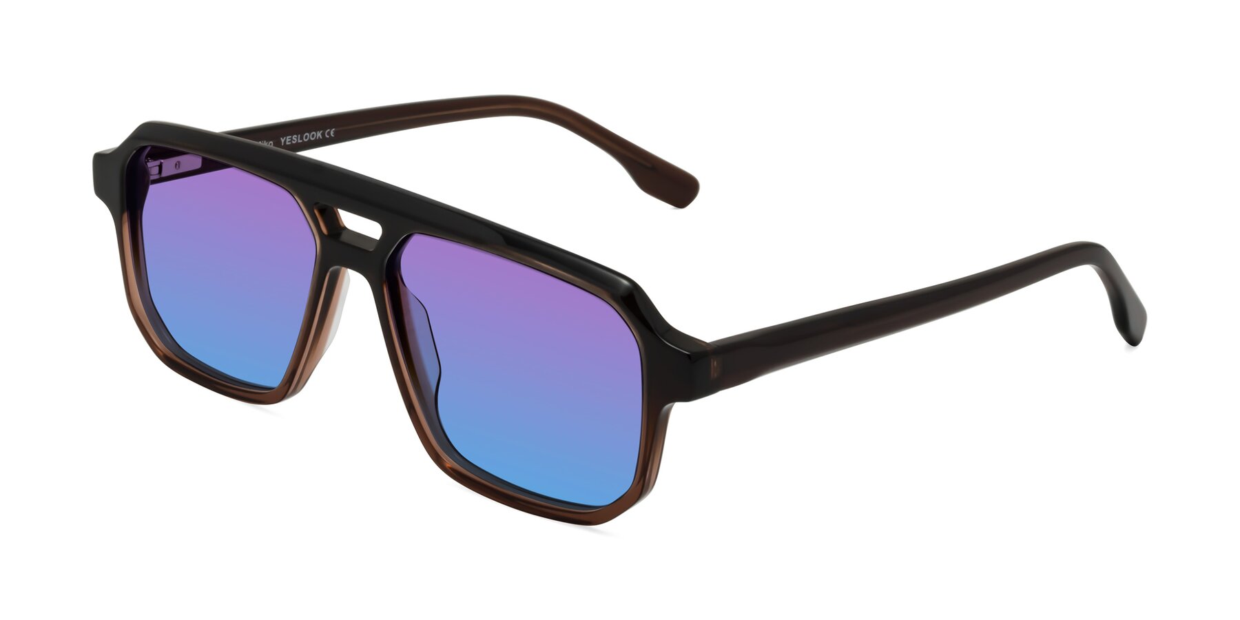Angle of DeMiko in Gradient Brown with Purple / Blue Gradient Lenses
