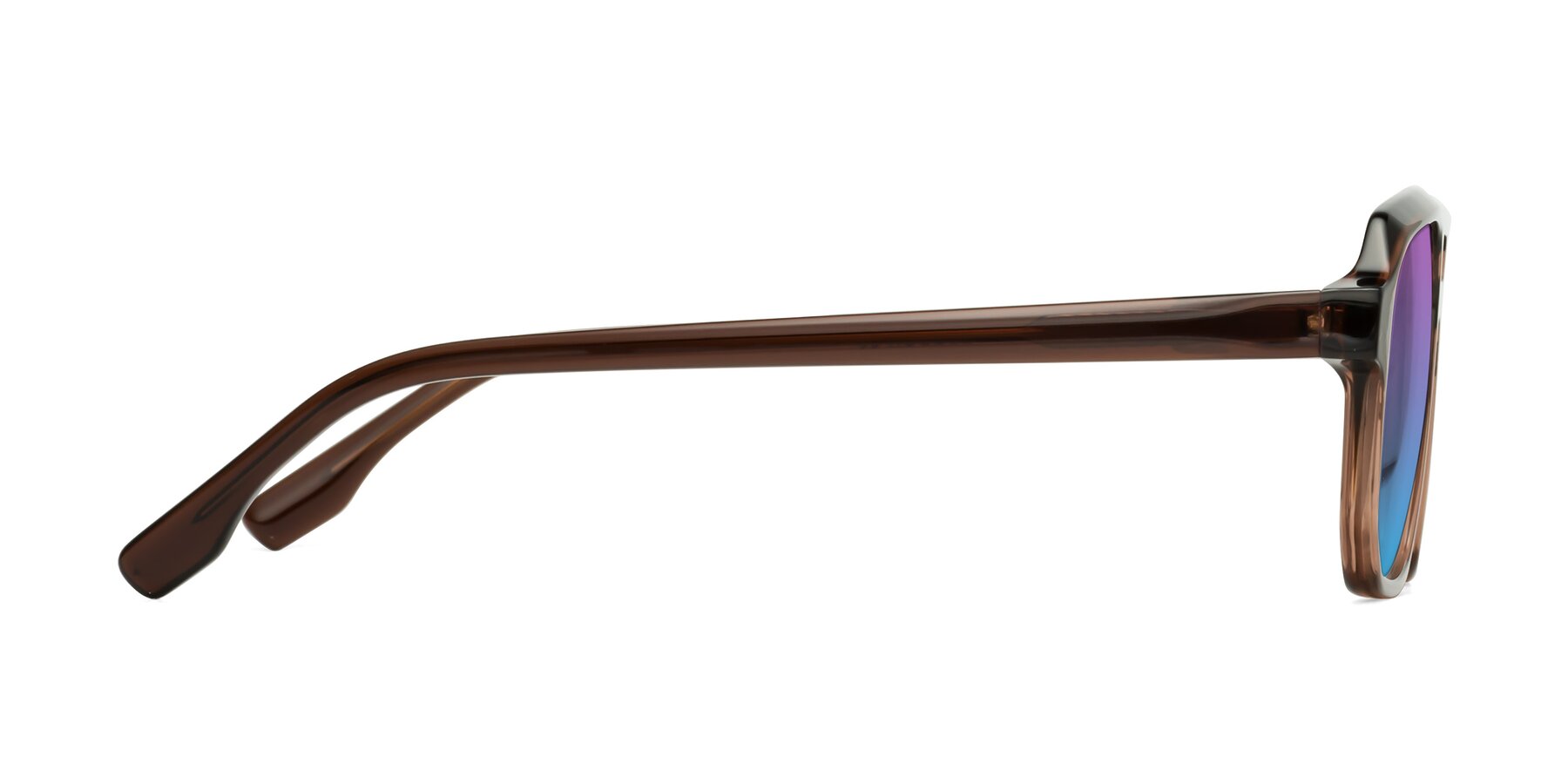 Side of DeMiko in Gradient Brown with Purple / Blue Gradient Lenses