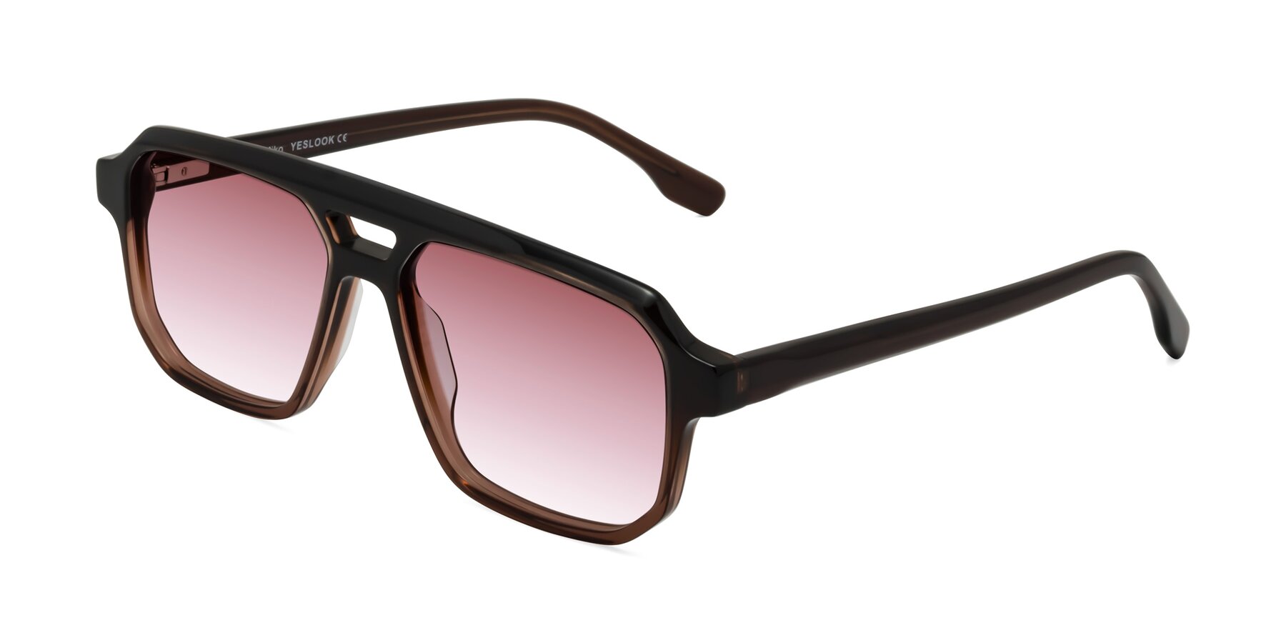 Angle of DeMiko in Gradient Brown with Garnet Gradient Lenses