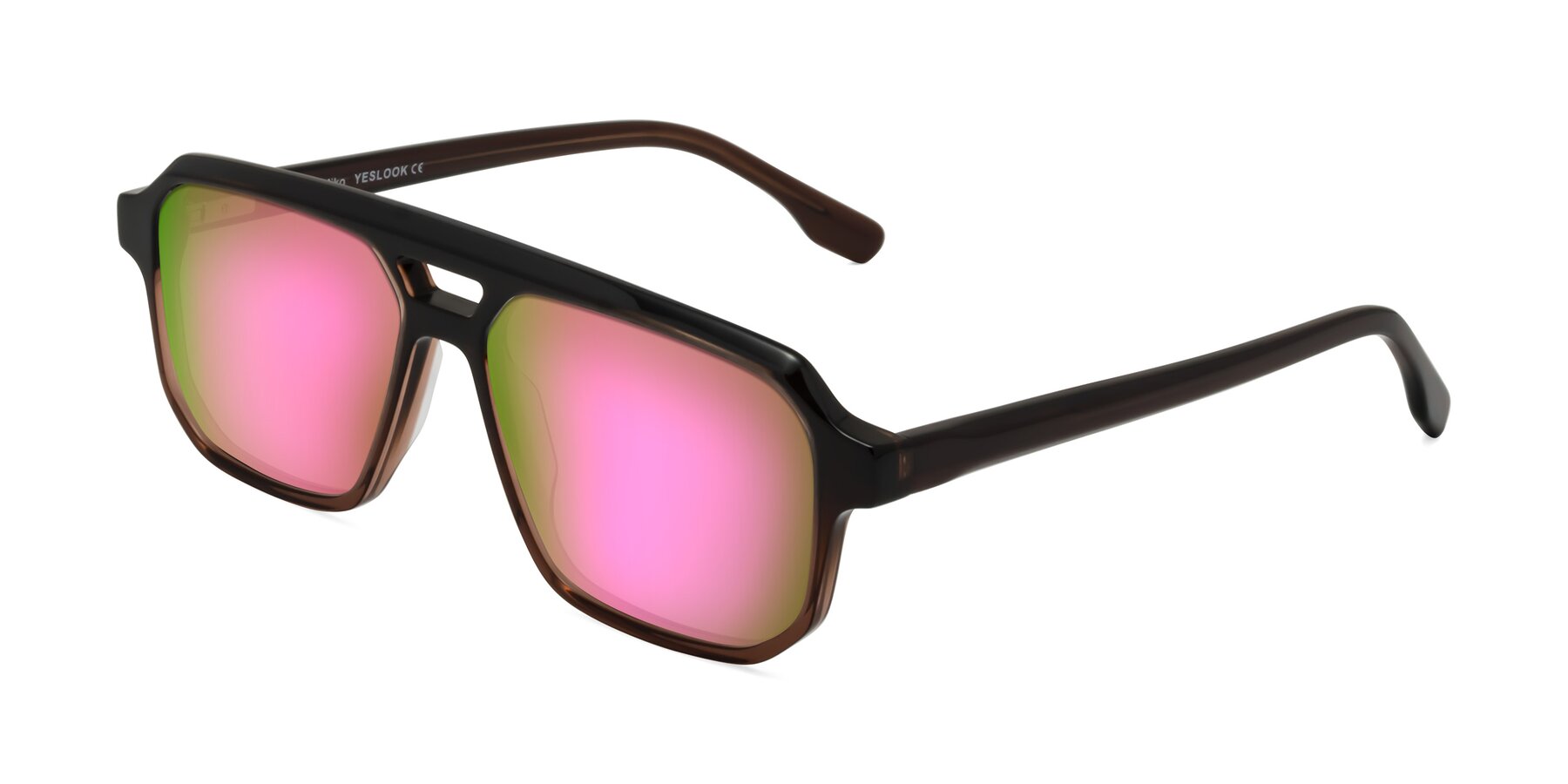 Angle of DeMiko in Gradient Brown with Pink Mirrored Lenses