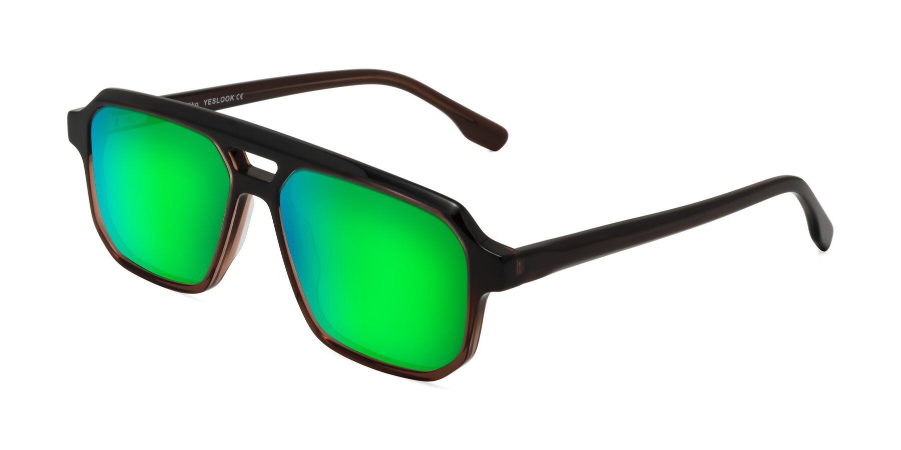 Angle of DeMiko in Gradient Brown with Green Mirrored Lenses