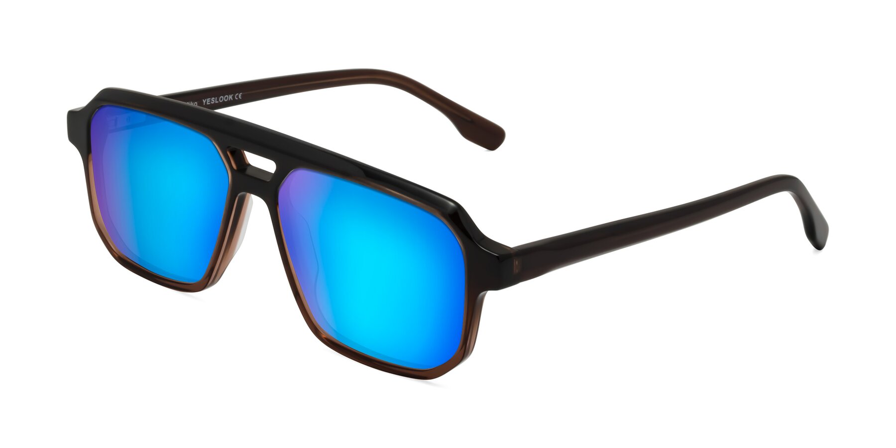 Angle of DeMiko in Gradient Brown with Blue Mirrored Lenses