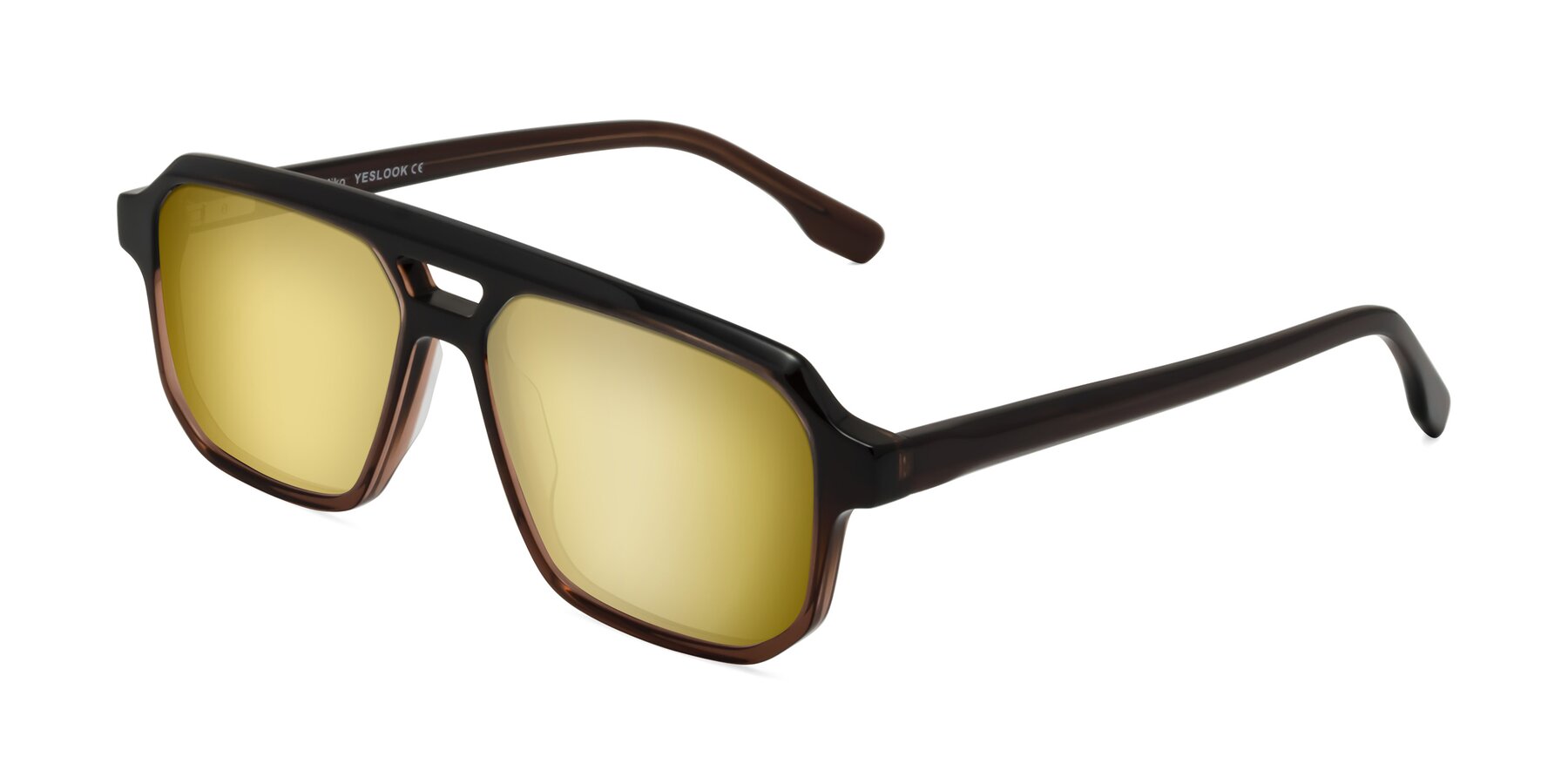 Angle of DeMiko in Gradient Brown with Gold Mirrored Lenses