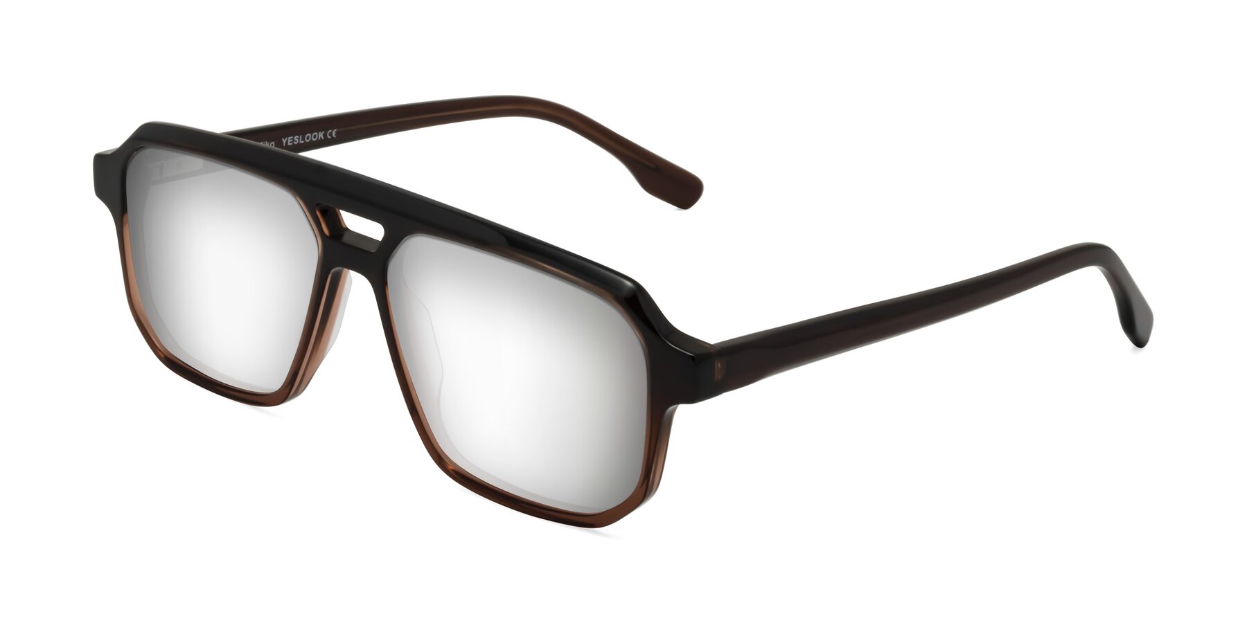 Angle of DeMiko in Gradient Brown with Silver Mirrored Lenses