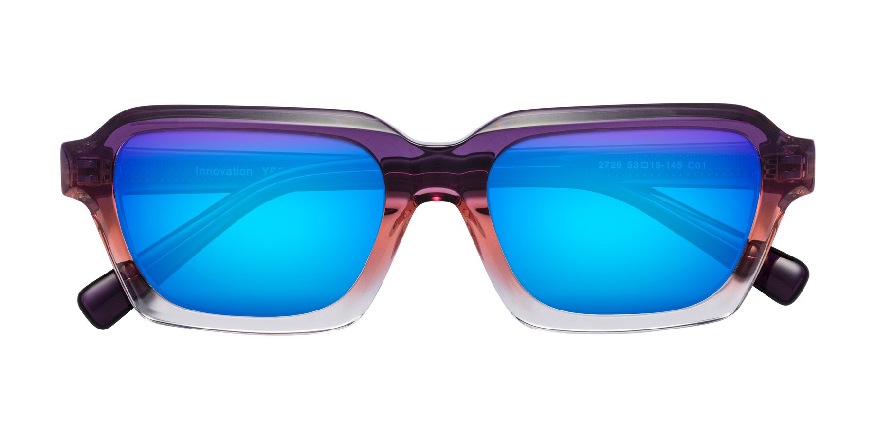 Folded Front of Innovation in Sunset with Blue Mirrored Lenses