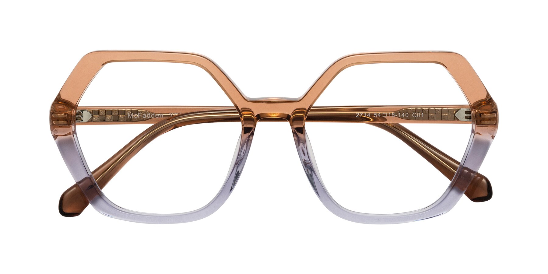 Folded Front of McFadden in Clear Brown/Clear Purple with Clear Blue Light Blocking Lenses