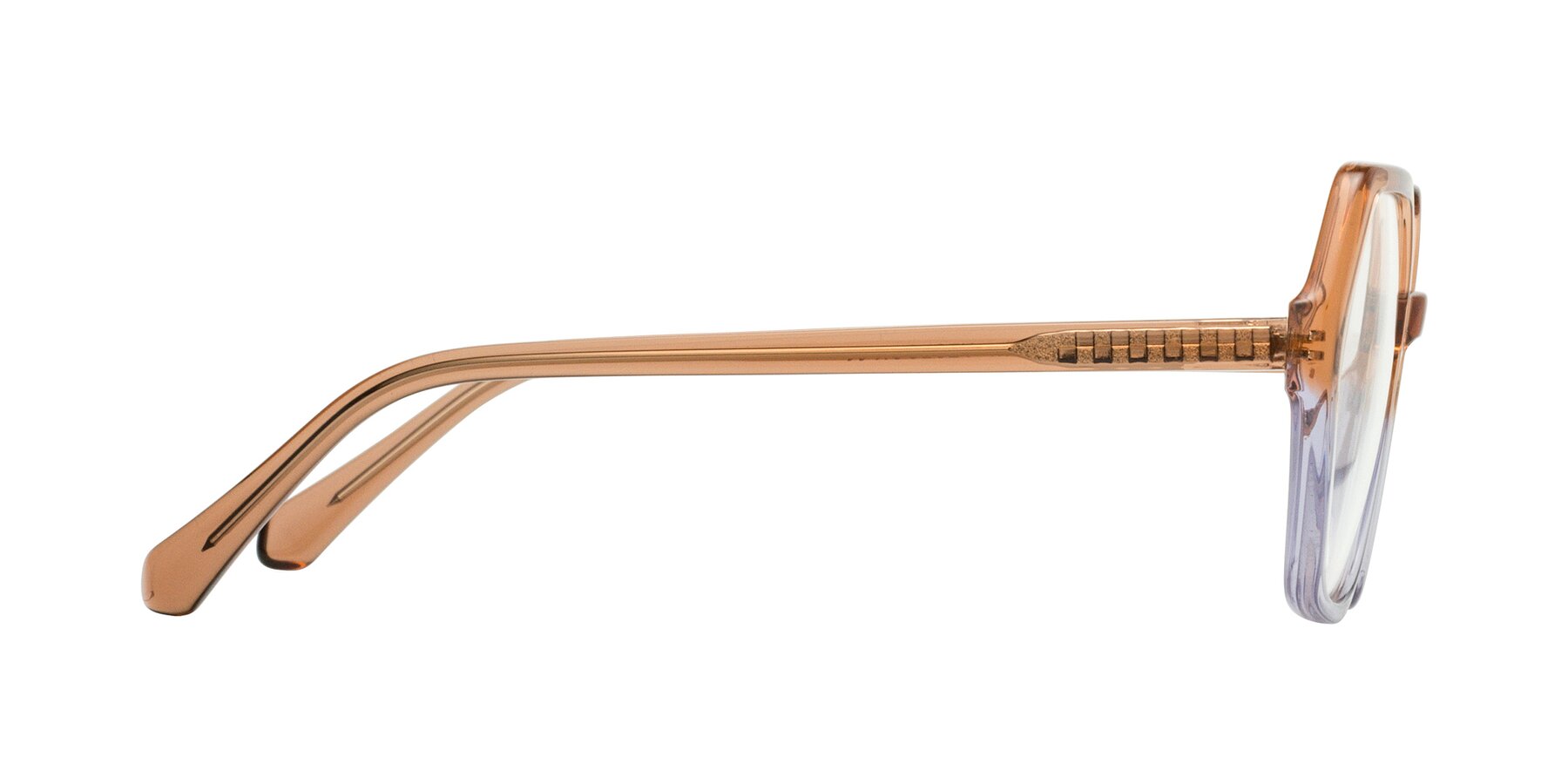 Side of McFadden in Clear Brown/Clear Purple with Clear Blue Light Blocking Lenses