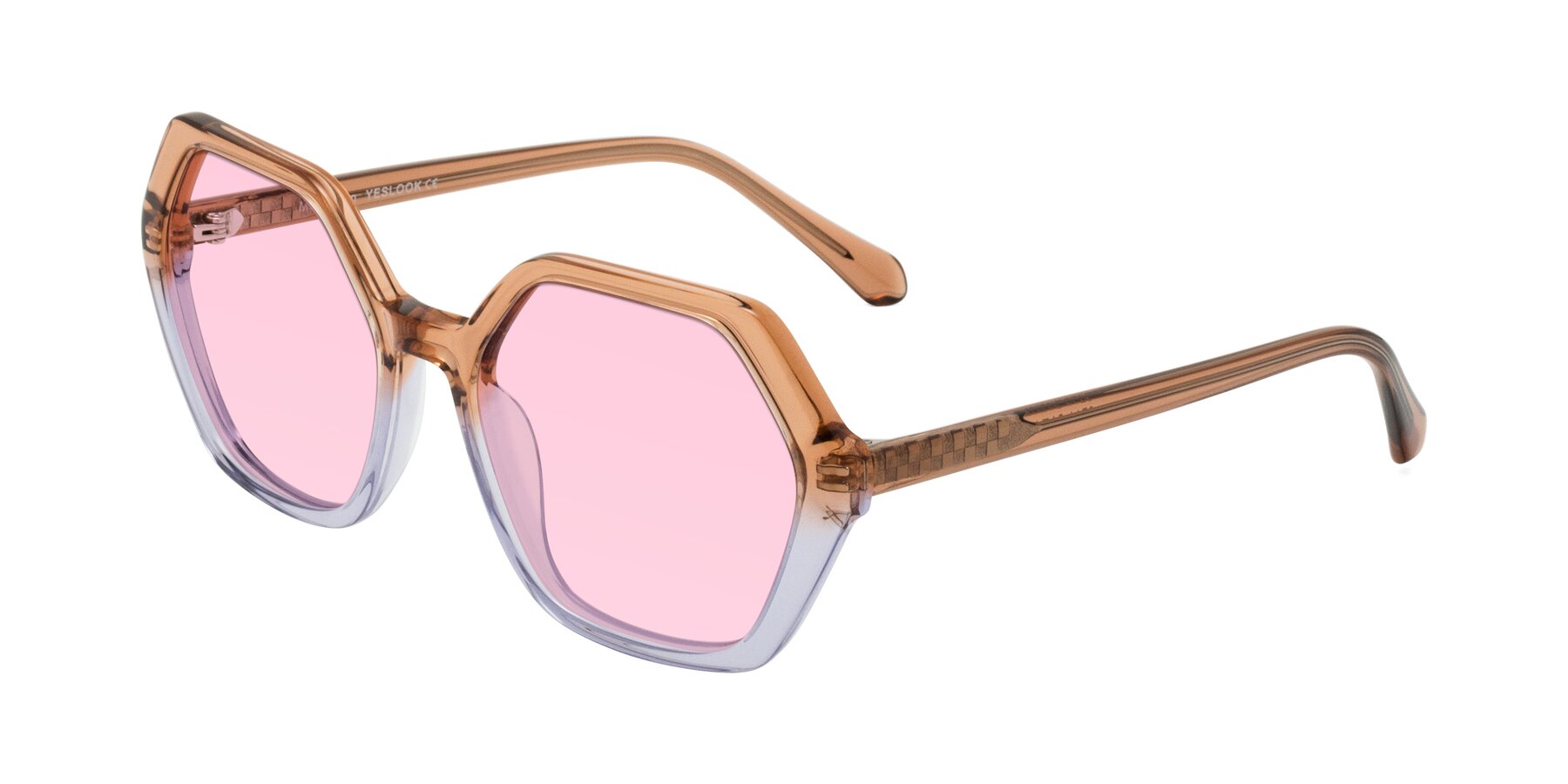 Angle of McFadden in Clear Brown/Clear Purple with Light Pink Tinted Lenses