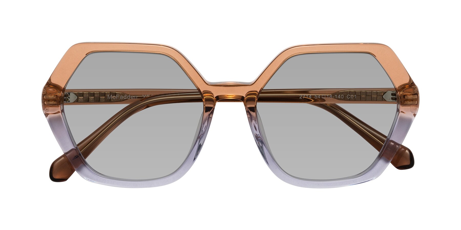 Folded Front of McFadden in Clear Brown/Clear Purple with Light Gray Tinted Lenses