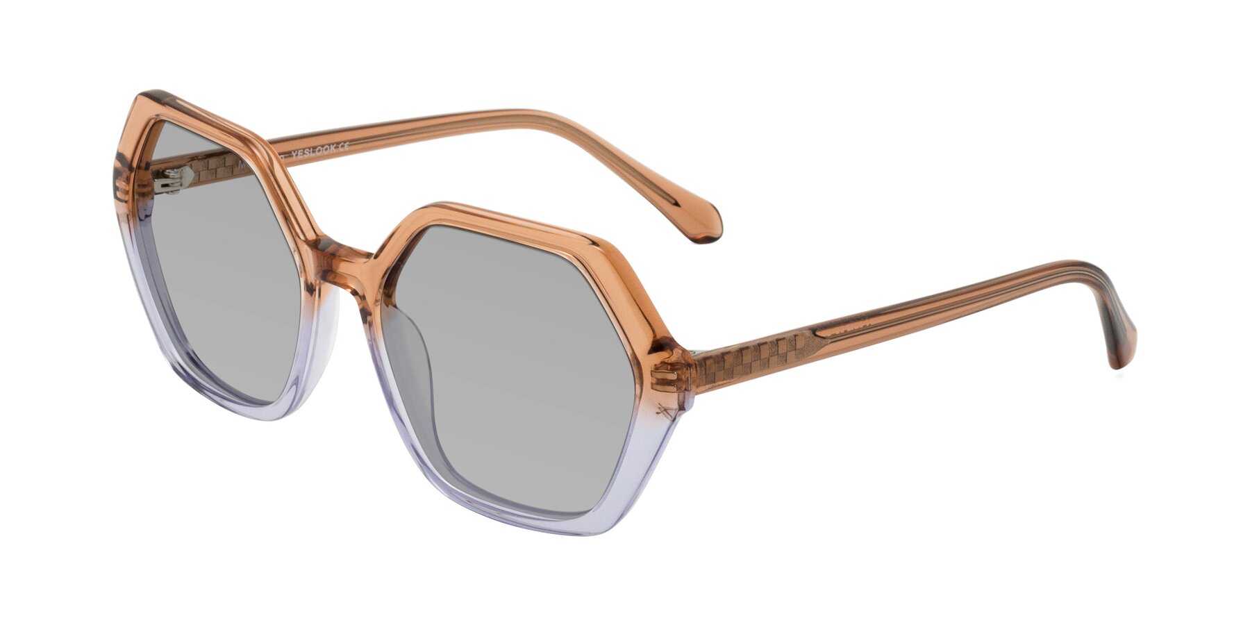 Angle of McFadden in Clear Brown/Clear Purple with Light Gray Tinted Lenses