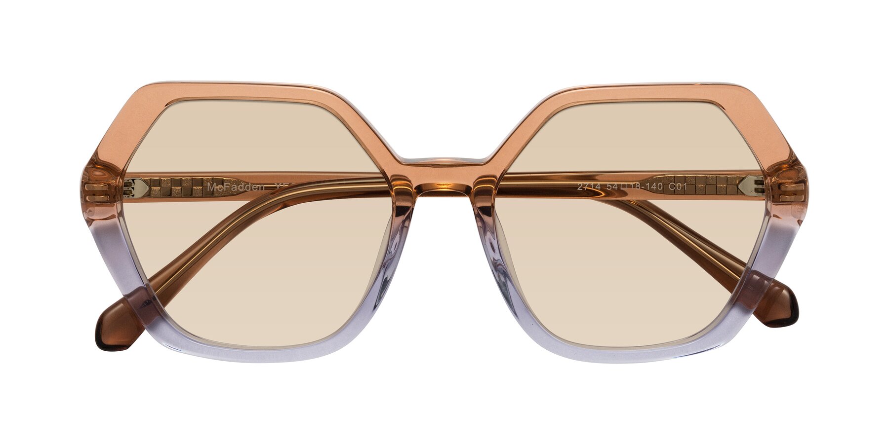 Folded Front of McFadden in Clear Brown/Clear Purple with Light Brown Tinted Lenses