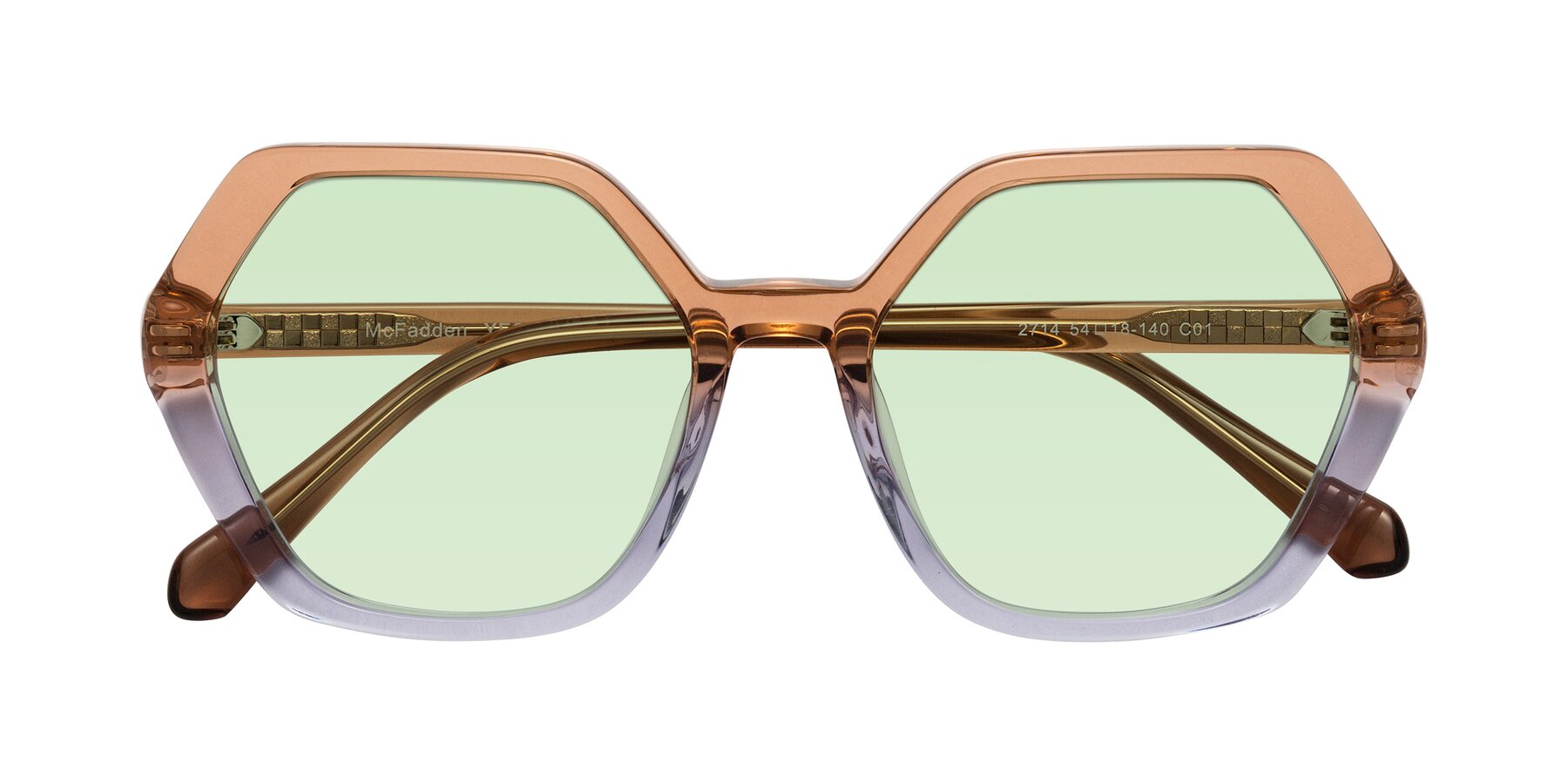 Folded Front of McFadden in Clear Brown/Clear Purple with Light Green Tinted Lenses