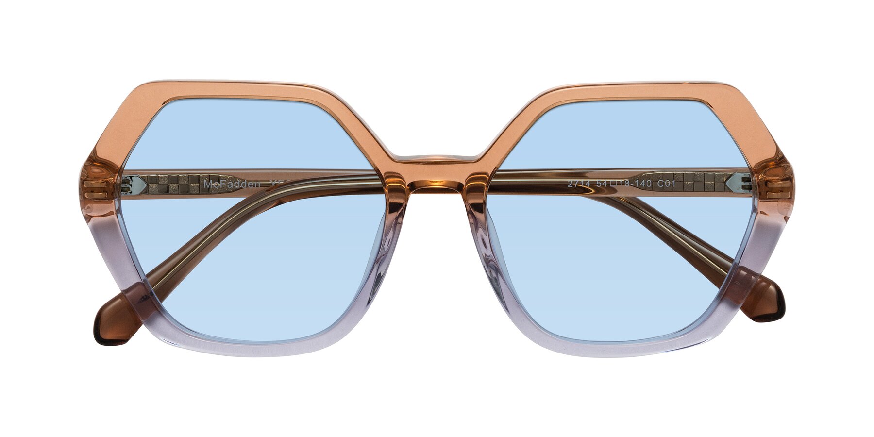Folded Front of McFadden in Clear Brown/Clear Purple with Light Blue Tinted Lenses
