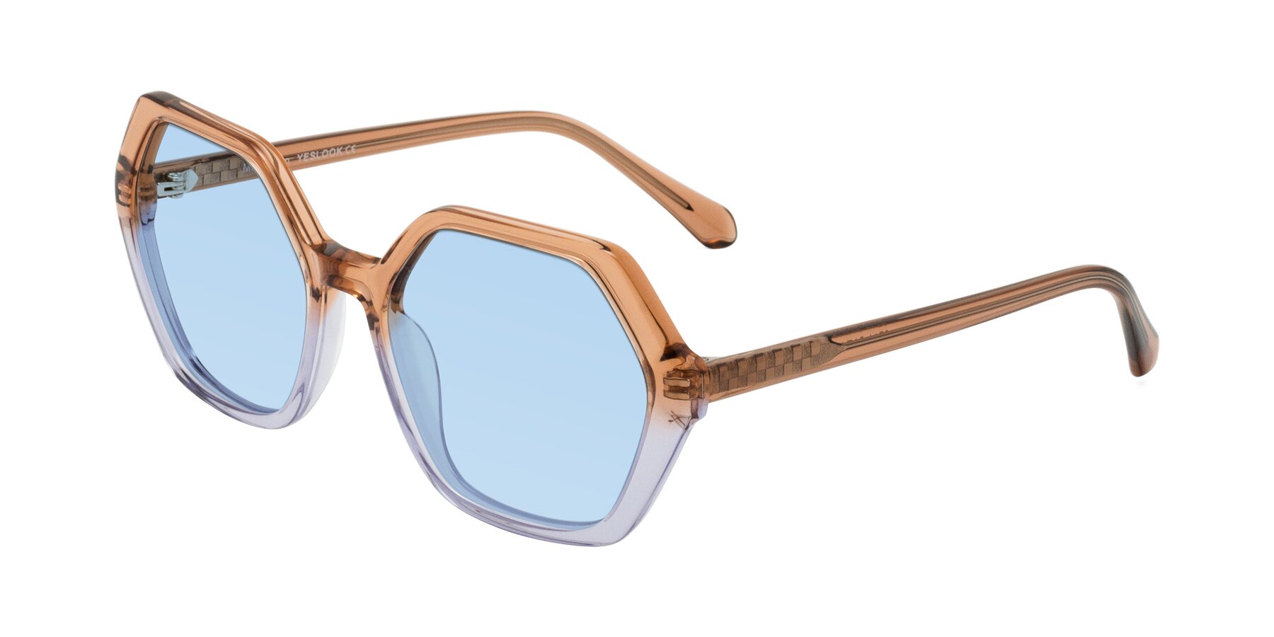 Angle of McFadden in Clear Brown/Clear Purple with Light Blue Tinted Lenses