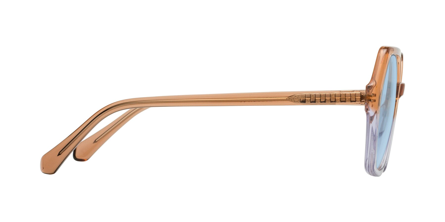 Side of McFadden in Clear Brown/Clear Purple with Light Blue Tinted Lenses