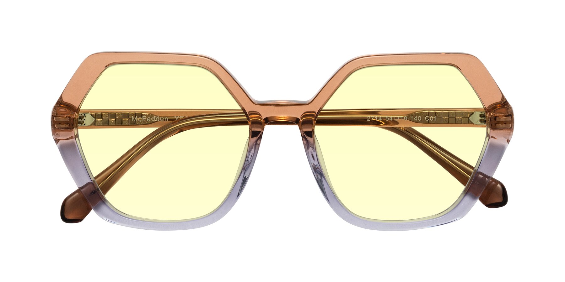 Folded Front of McFadden in Clear Brown/Clear Purple with Light Yellow Tinted Lenses