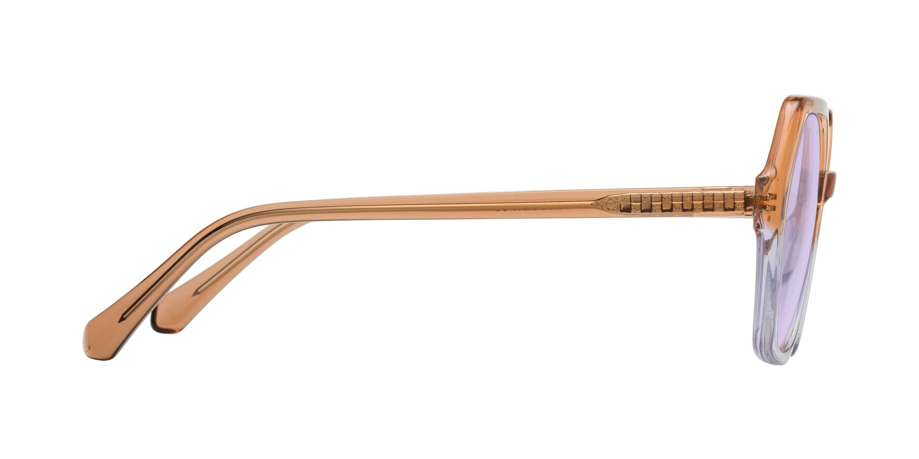 Side of McFadden in Clear Brown/Clear Purple with Light Purple Tinted Lenses
