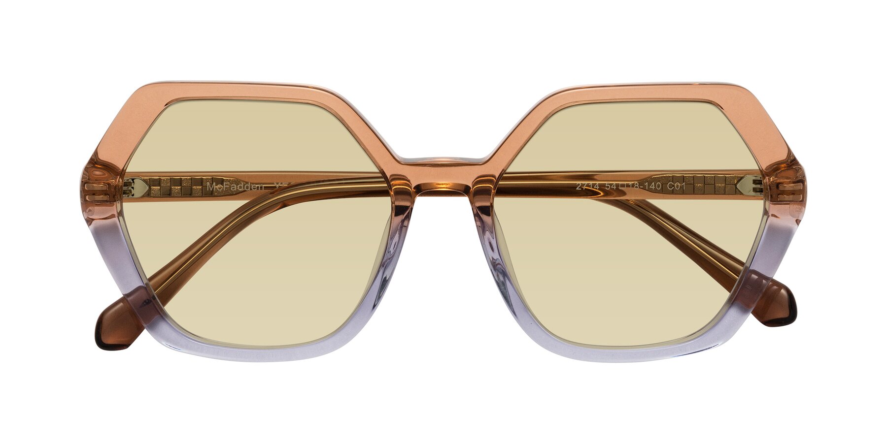 Folded Front of McFadden in Clear Brown/Clear Purple with Light Champagne Tinted Lenses