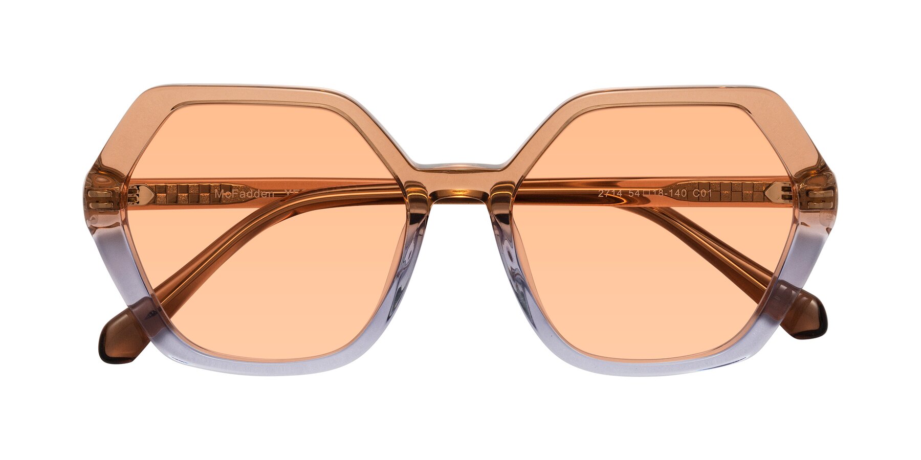 Folded Front of McFadden in Clear Brown/Clear Purple with Light Orange Tinted Lenses