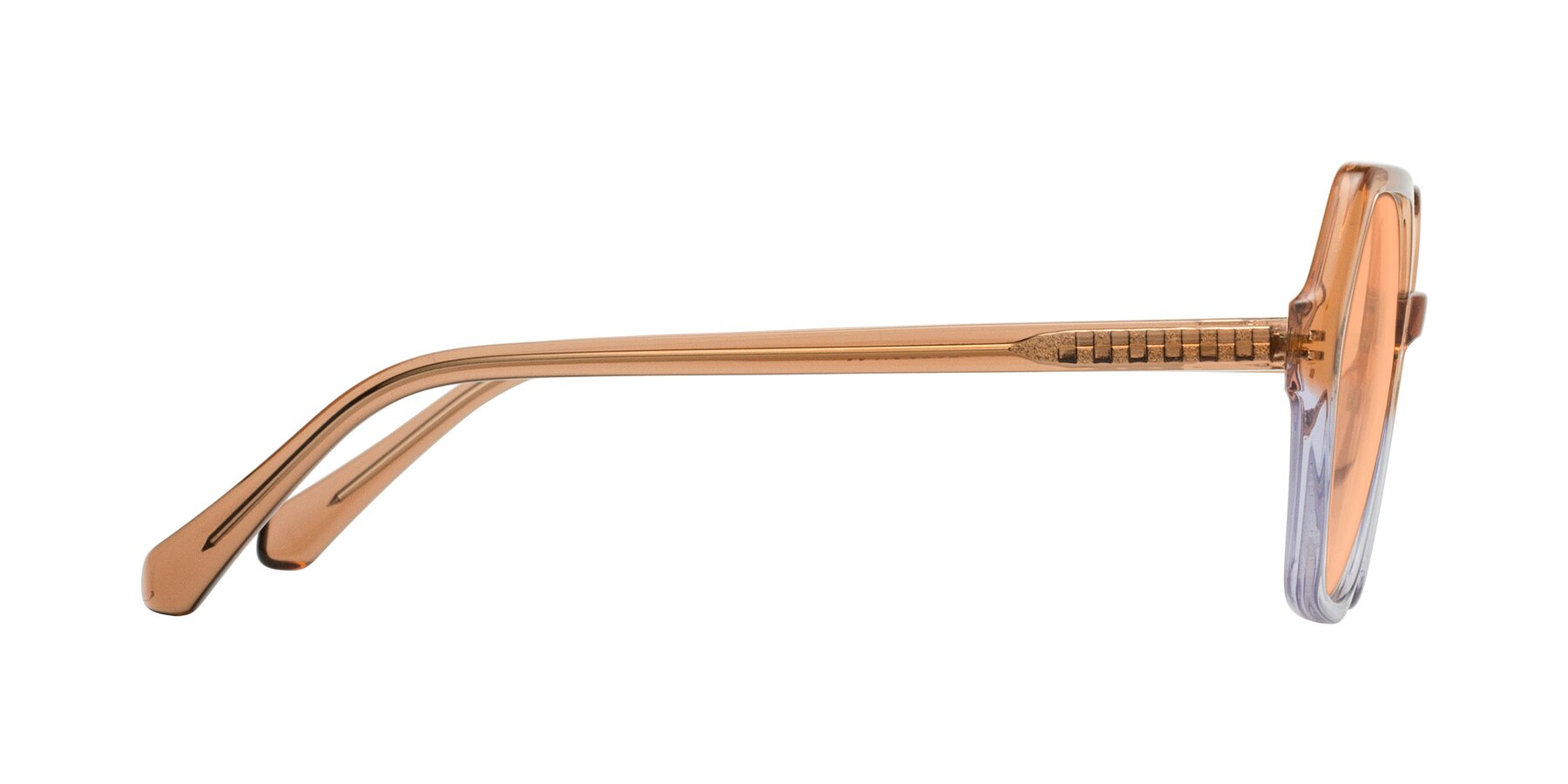 Side of McFadden in Clear Brown/Clear Purple with Light Orange Tinted Lenses