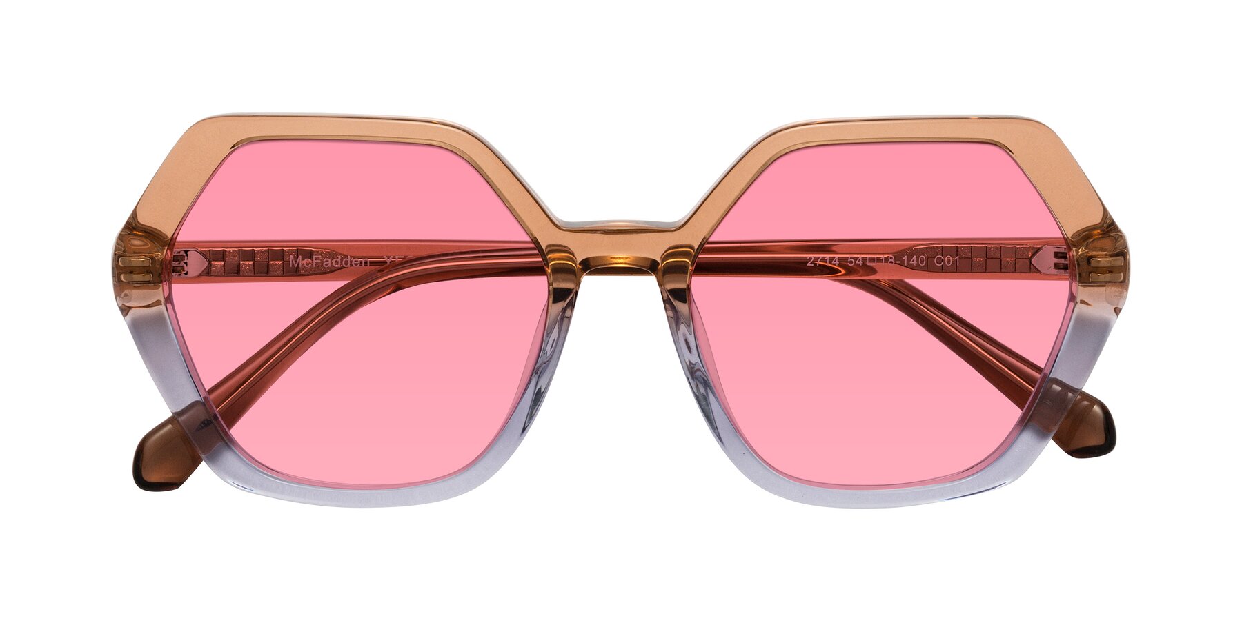 Folded Front of McFadden in Clear Brown/Clear Purple with Pink Tinted Lenses