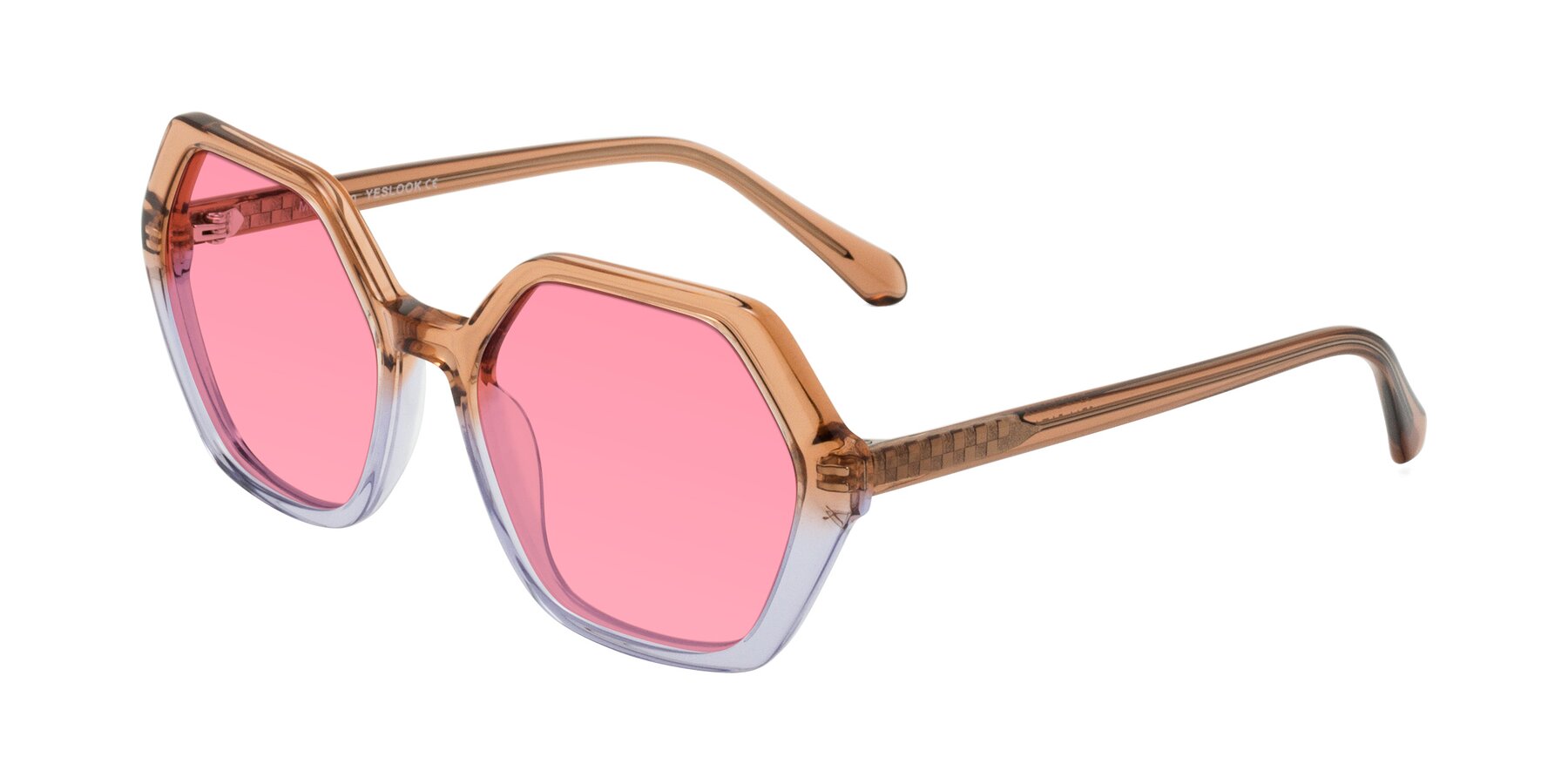 Angle of McFadden in Clear Brown/Clear Purple with Pink Tinted Lenses