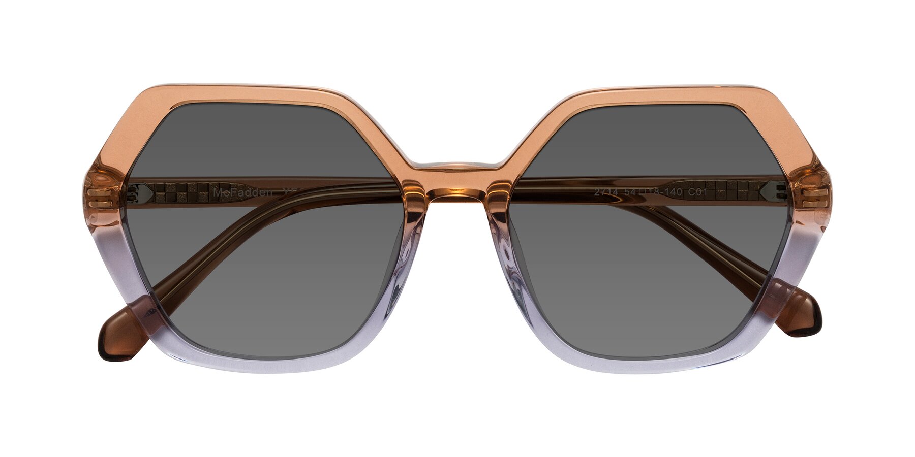 Folded Front of McFadden in Clear Brown/Clear Purple with Medium Gray Tinted Lenses