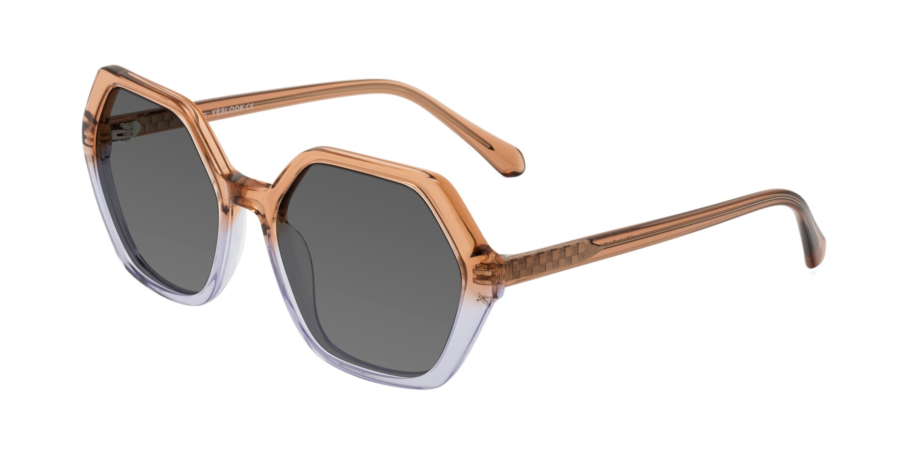 Angle of McFadden in Clear Brown/Clear Purple with Medium Gray Tinted Lenses