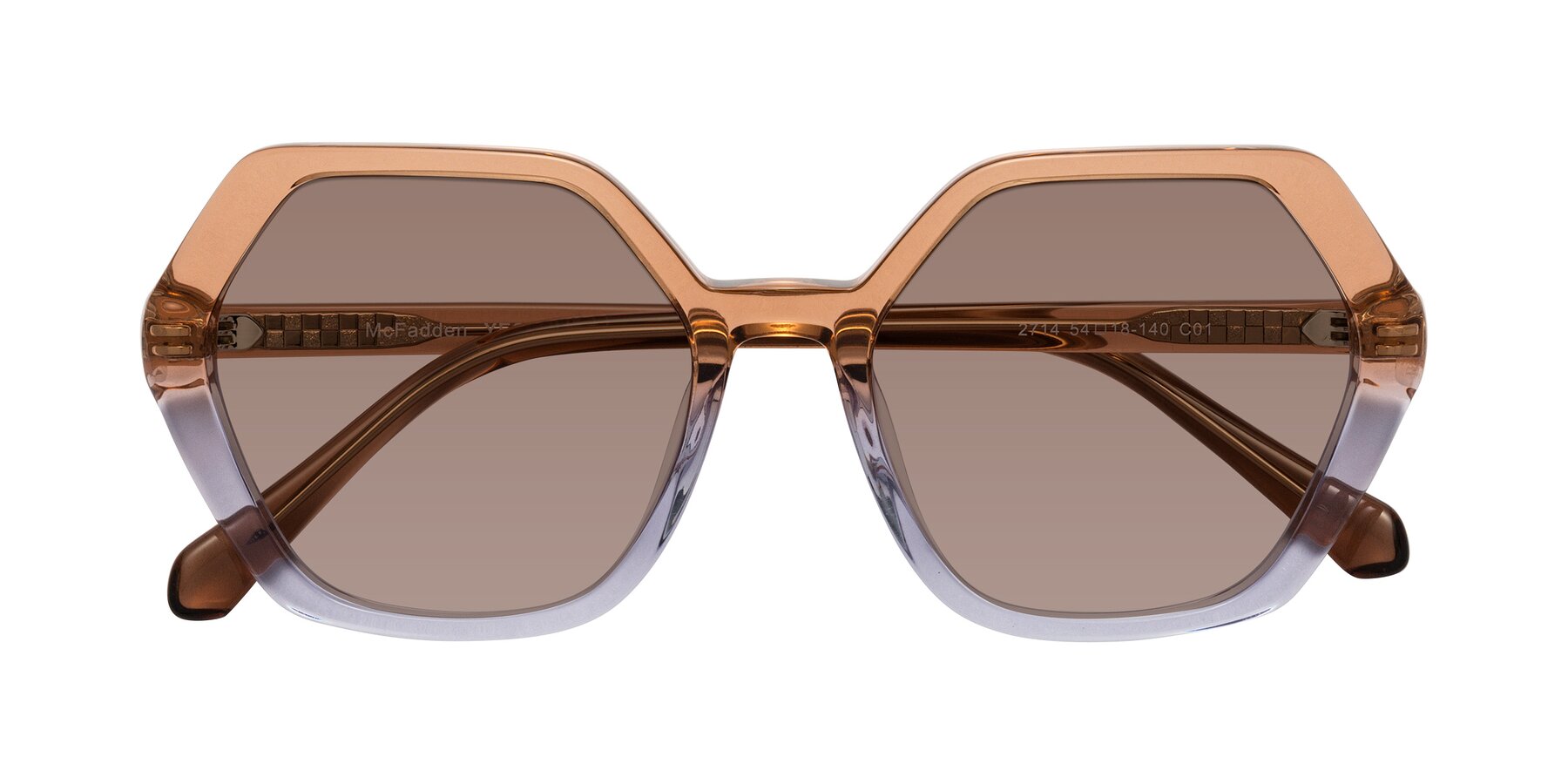 Folded Front of McFadden in Clear Brown/Clear Purple with Medium Brown Tinted Lenses