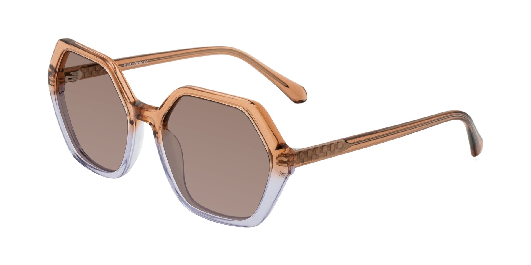 Angle of McFadden in Clear Brown/Clear Purple with Medium Brown Tinted Lenses