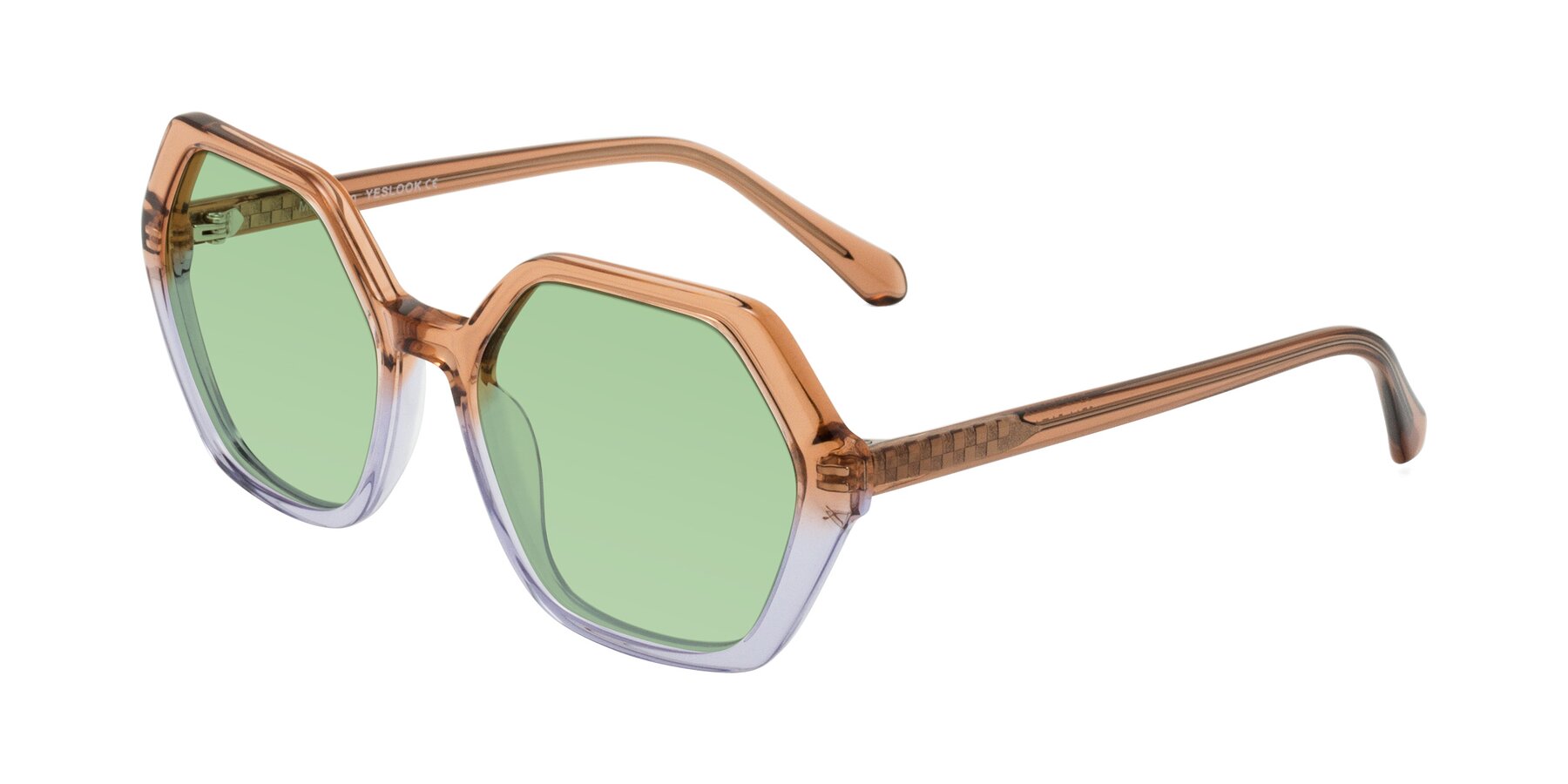Angle of McFadden in Clear Brown/Clear Purple with Medium Green Tinted Lenses