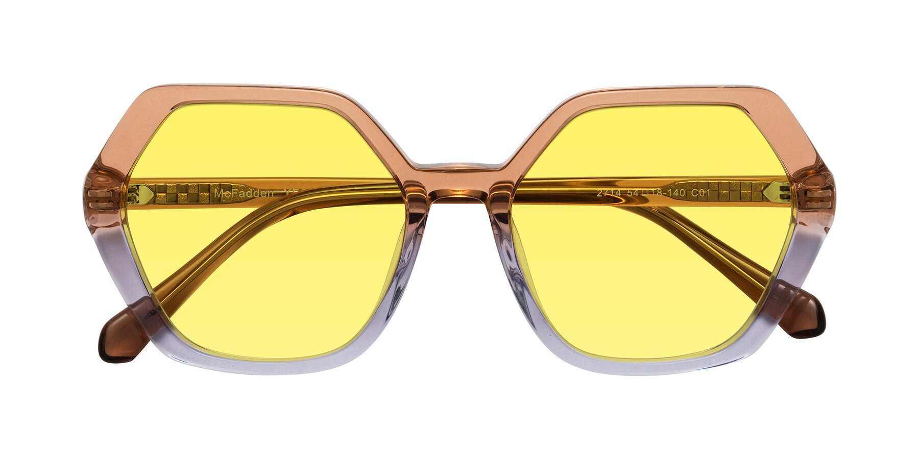 Folded Front of McFadden in Clear Brown/Clear Purple with Medium Yellow Tinted Lenses